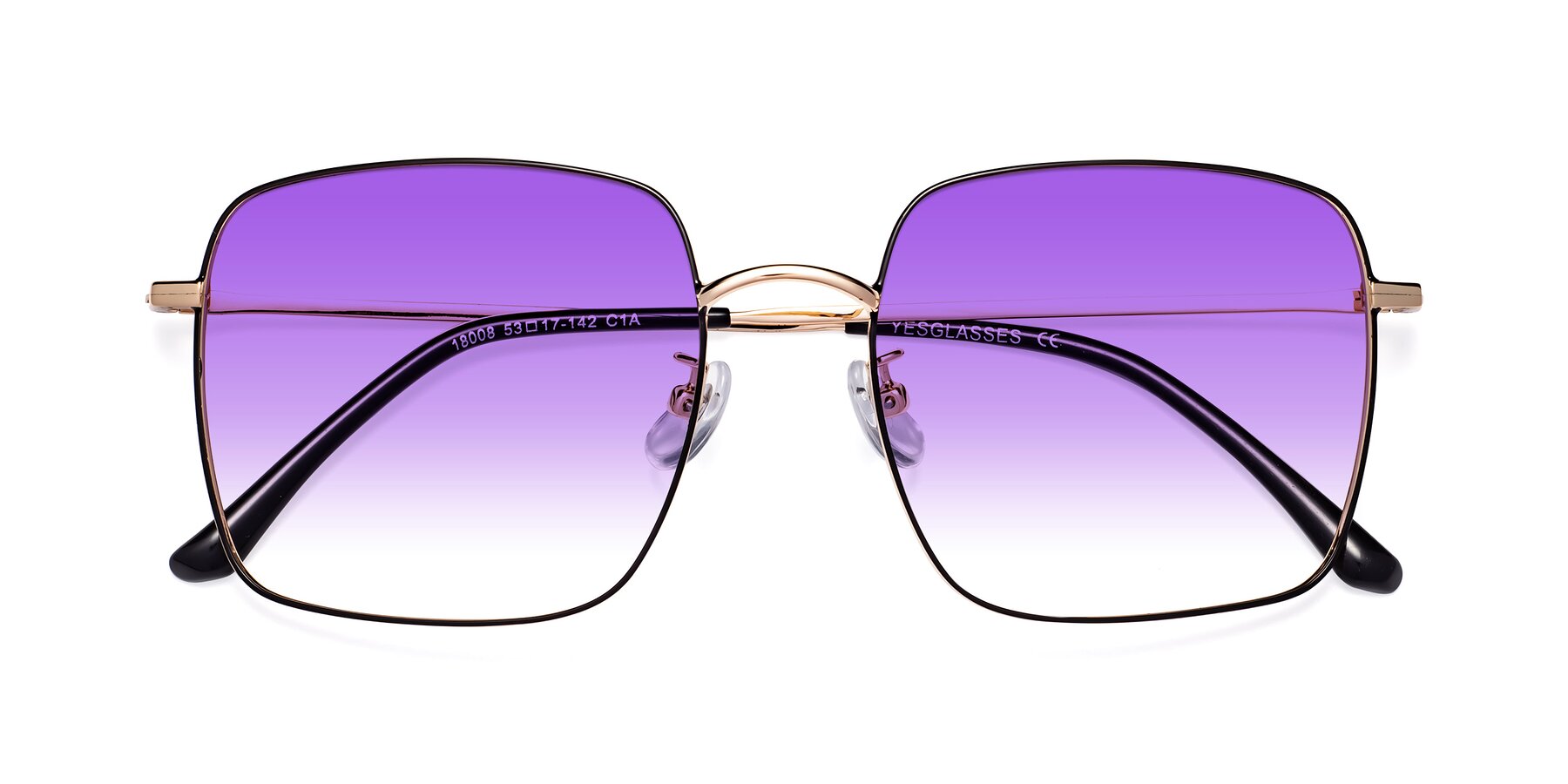 Folded Front of Billie in Black-Gold with Purple Gradient Lenses