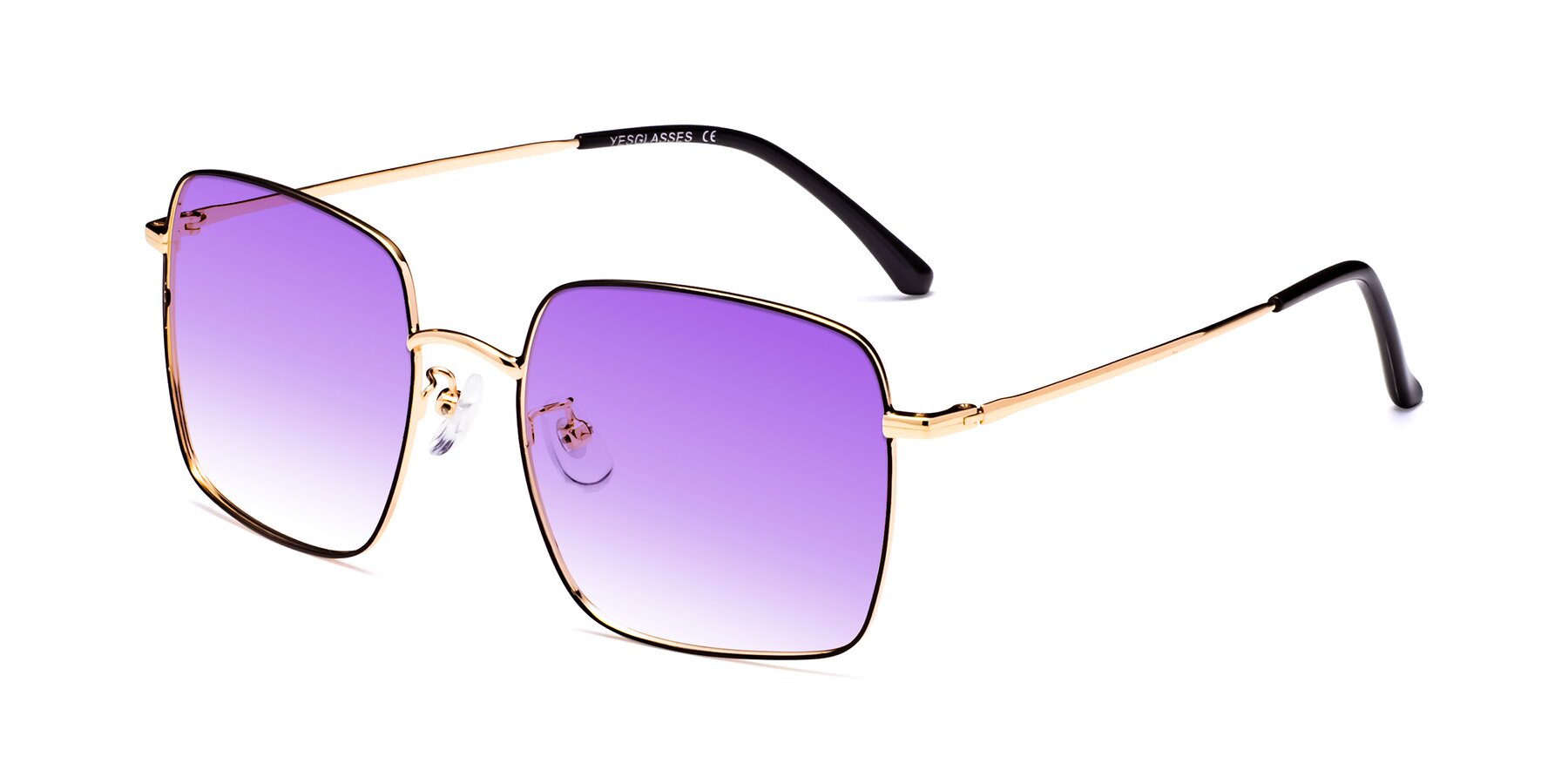 Angle of Billie in Black-Gold with Purple Gradient Lenses