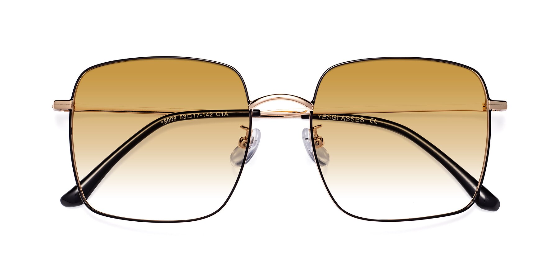 Folded Front of Billie in Black-Gold with Champagne Gradient Lenses