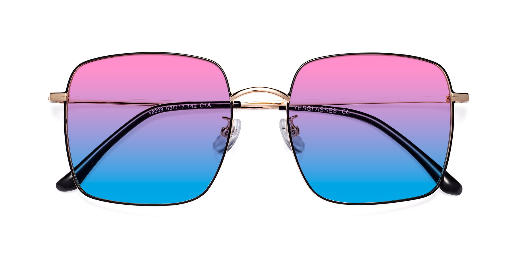 Folded Front of Billie in Black-Gold with Pink / Blue Gradient Lenses
