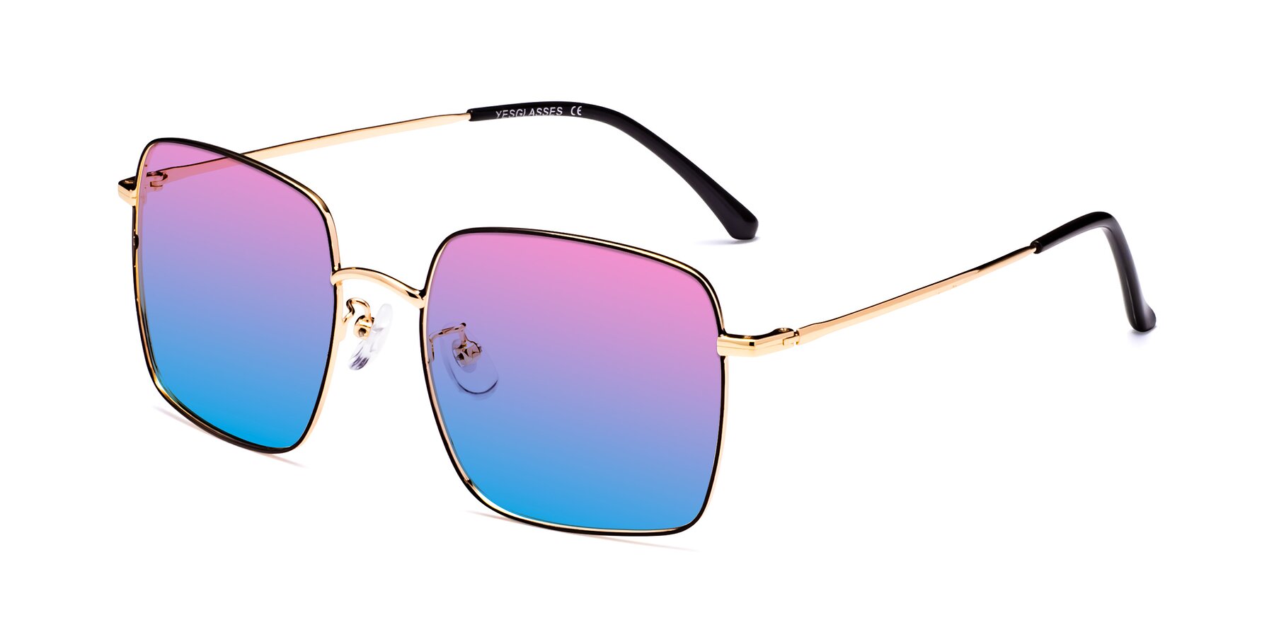 Angle of Billie in Black-Gold with Pink / Blue Gradient Lenses