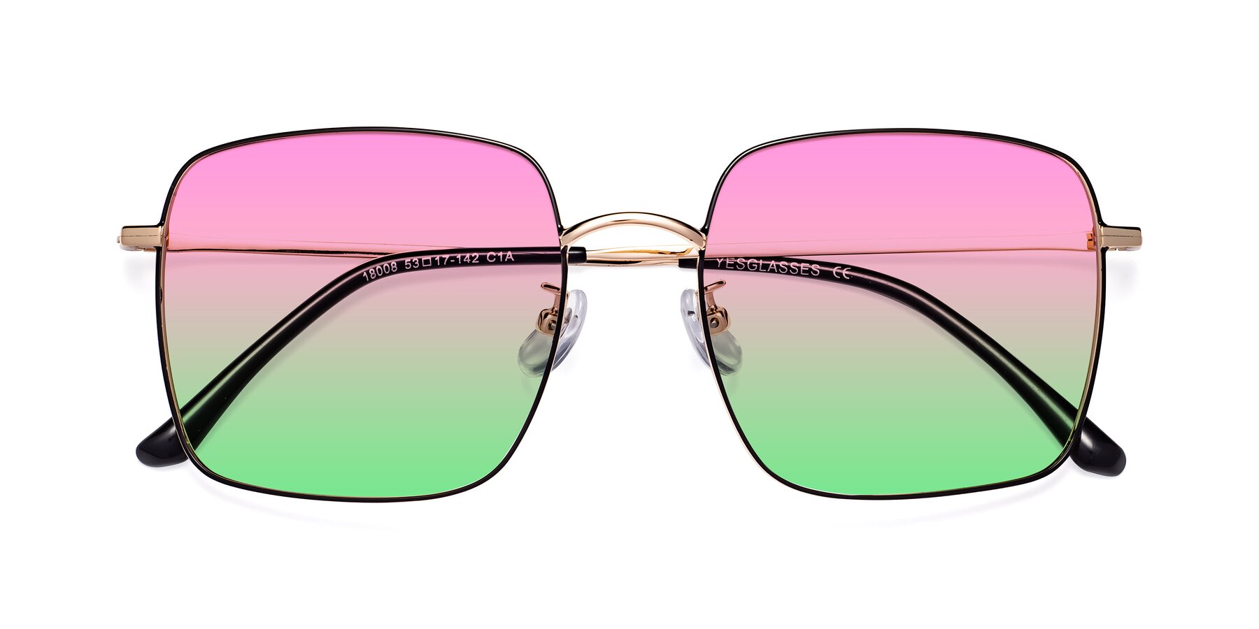 Folded Front of Billie in Black-Gold with Pink / Green Gradient Lenses