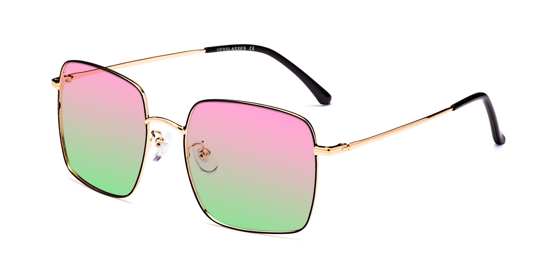 Angle of Billie in Black-Gold with Pink / Green Gradient Lenses