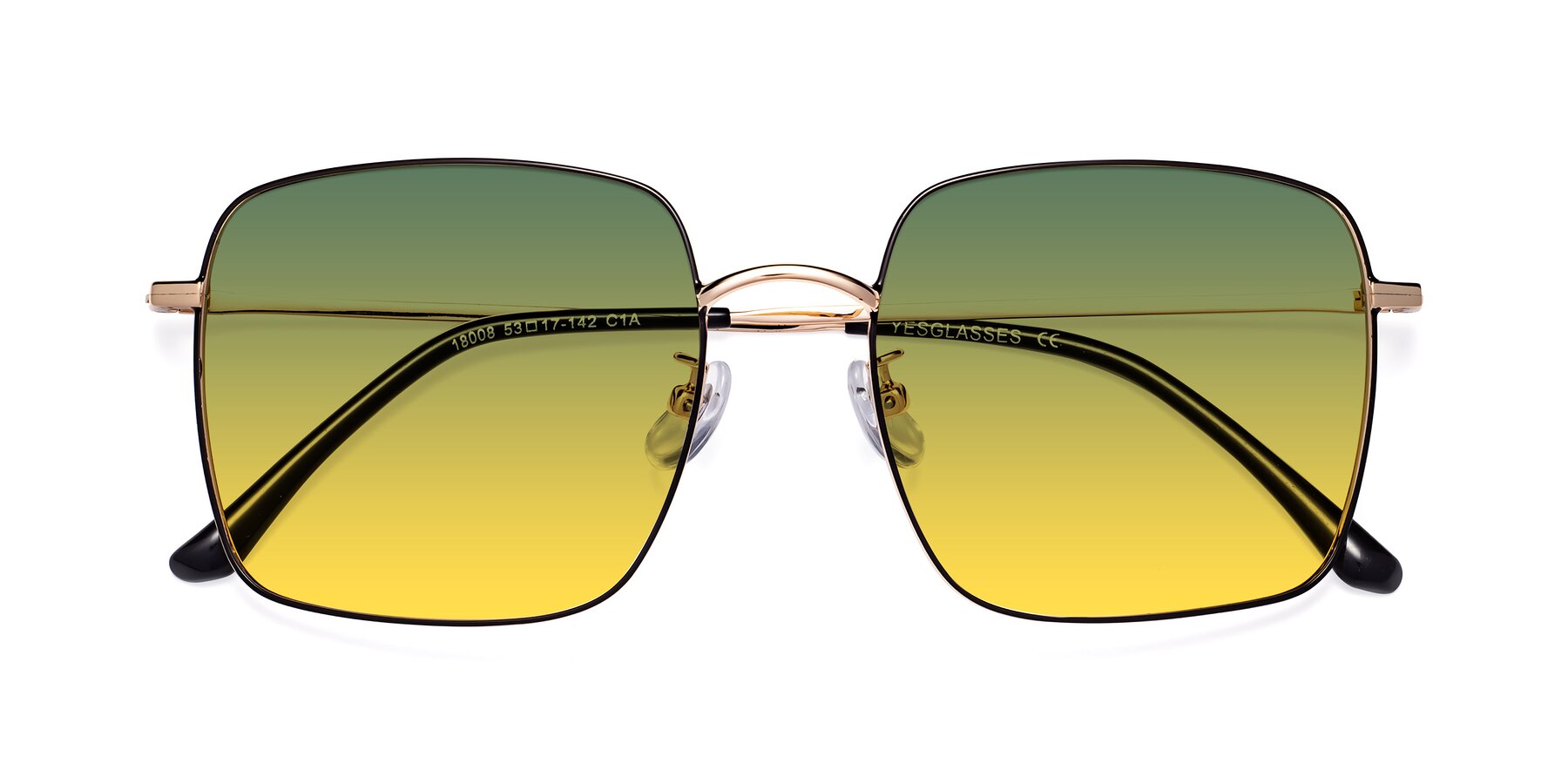 Folded Front of Billie in Black-Gold with Green / Yellow Gradient Lenses
