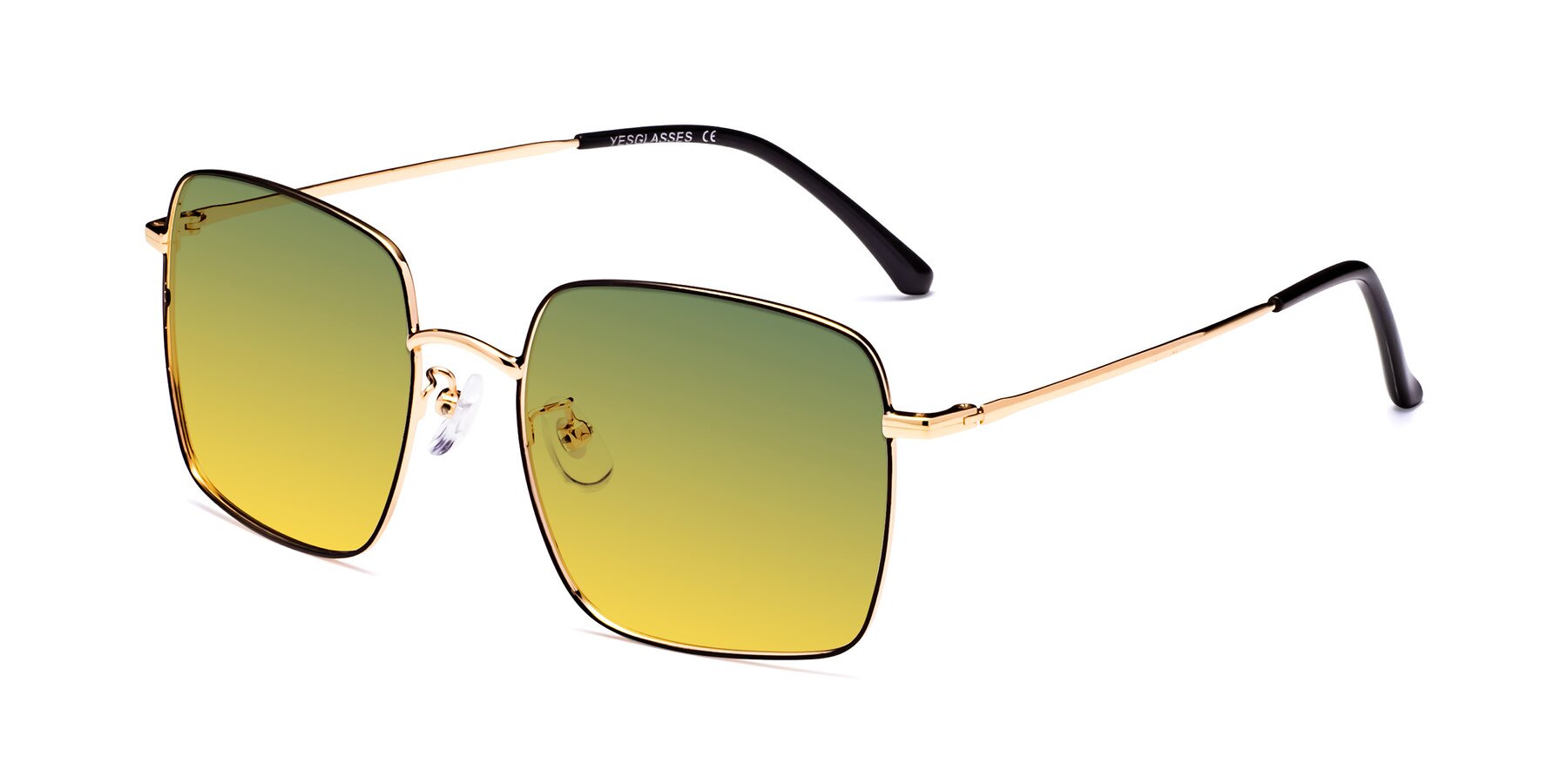 Angle of Billie in Black-Gold with Green / Yellow Gradient Lenses