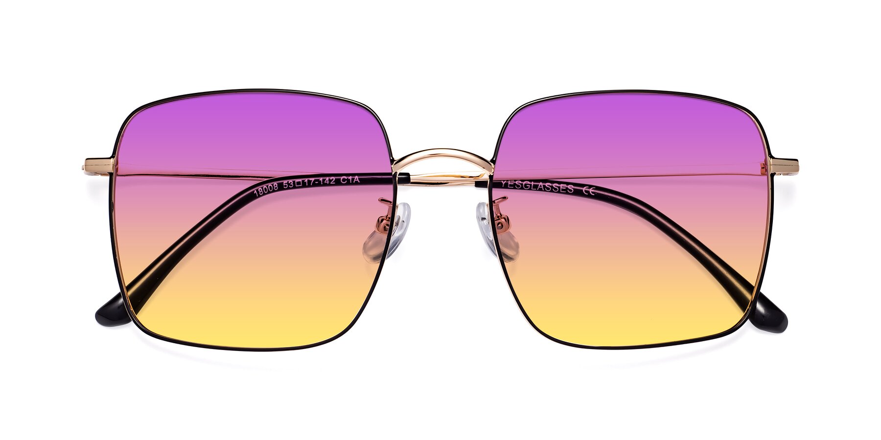 Folded Front of Billie in Black-Gold with Purple / Yellow Gradient Lenses