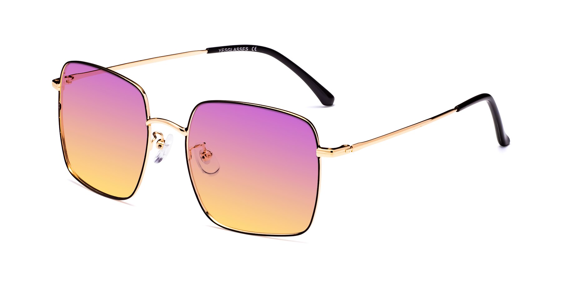 Angle of Billie in Black-Gold with Purple / Yellow Gradient Lenses