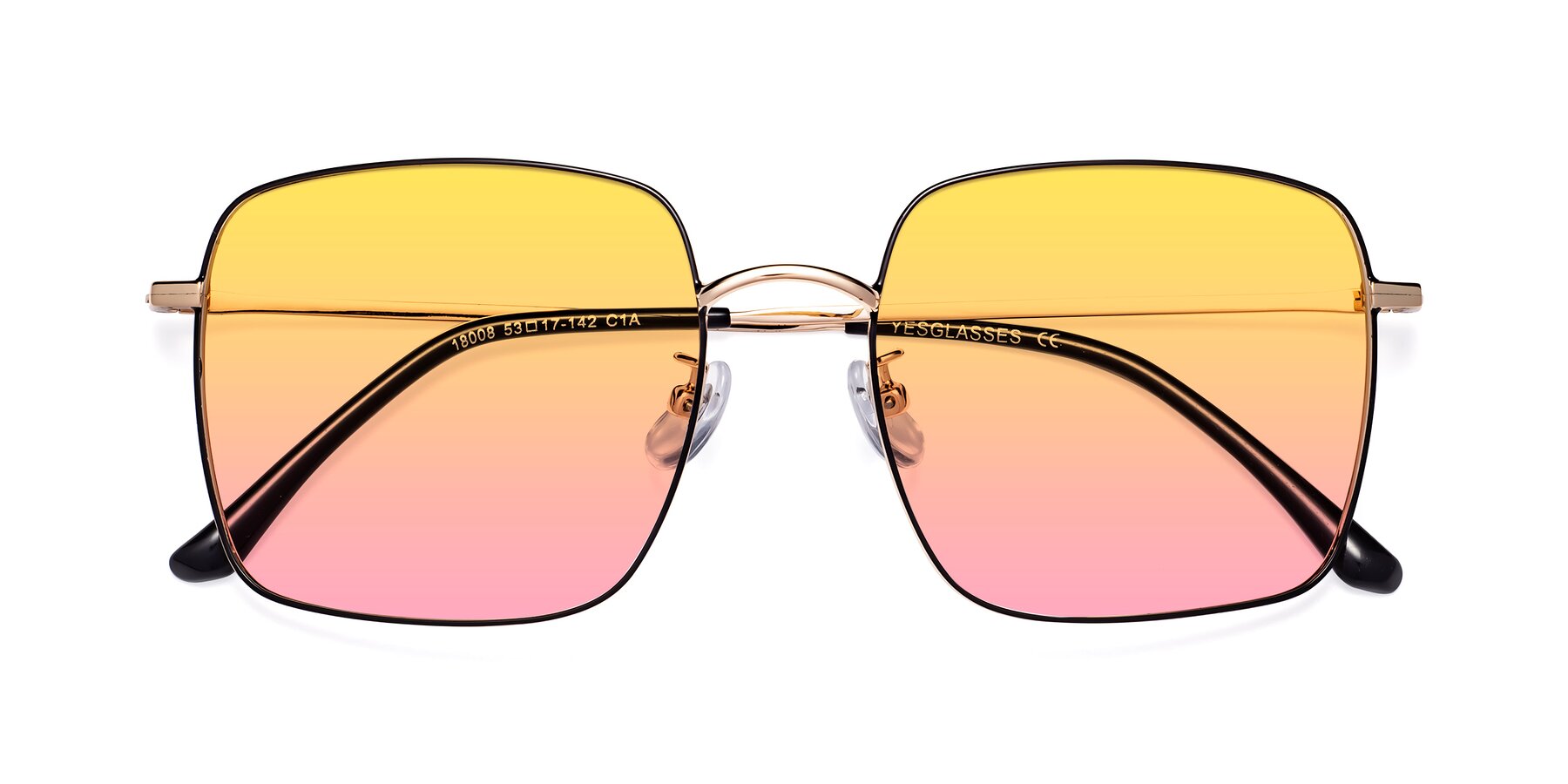 Folded Front of Billie in Black-Gold with Yellow / Pink Gradient Lenses