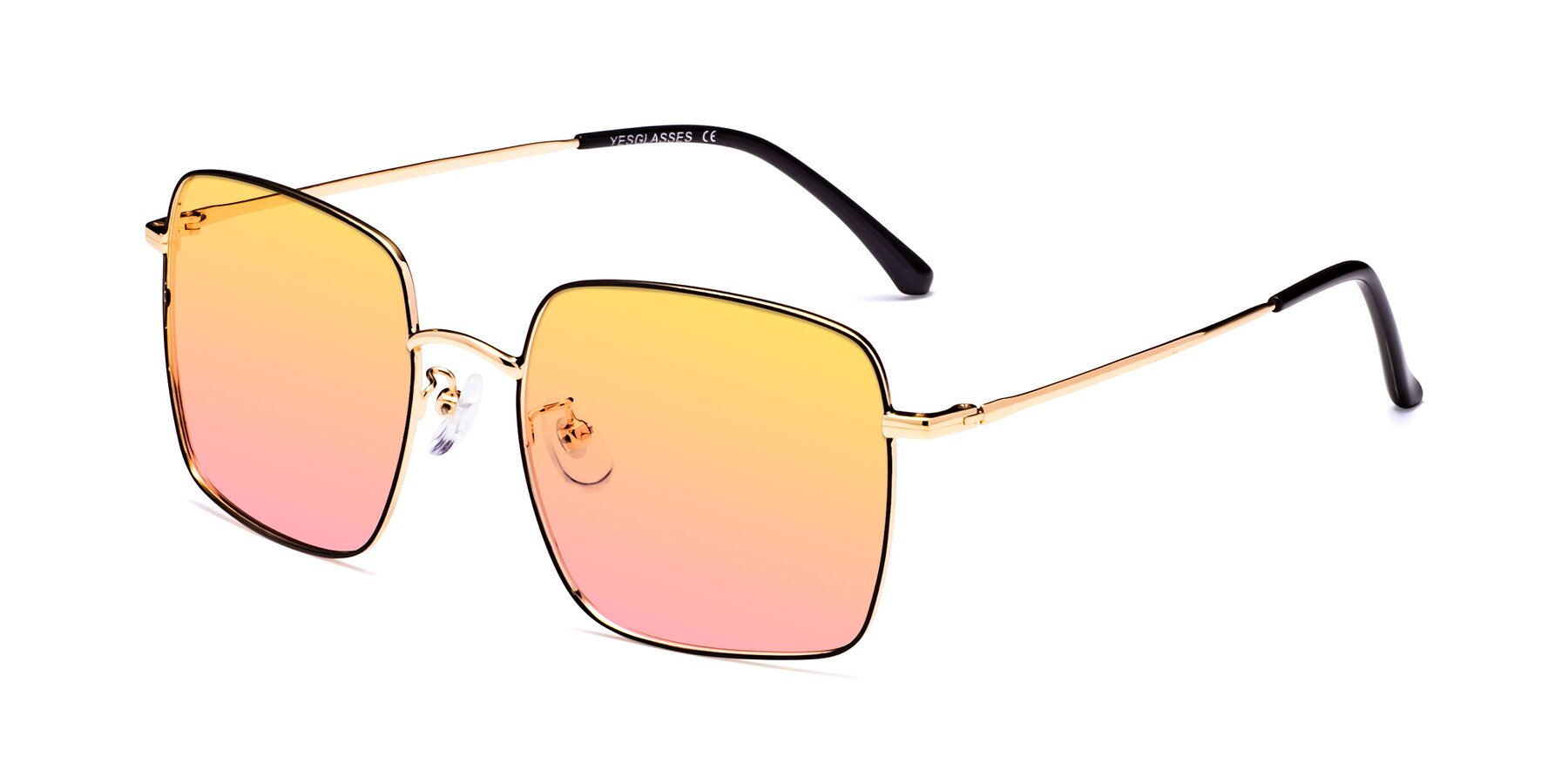 Angle of Billie in Black-Gold with Yellow / Pink Gradient Lenses
