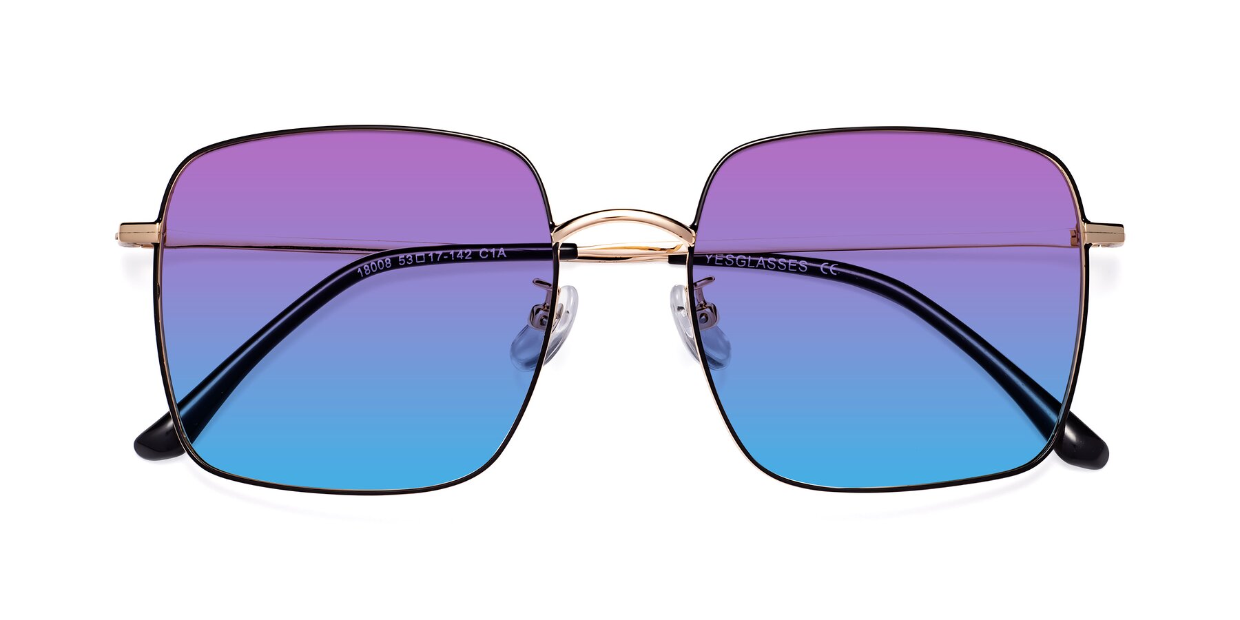 Folded Front of Billie in Black-Gold with Purple / Blue Gradient Lenses