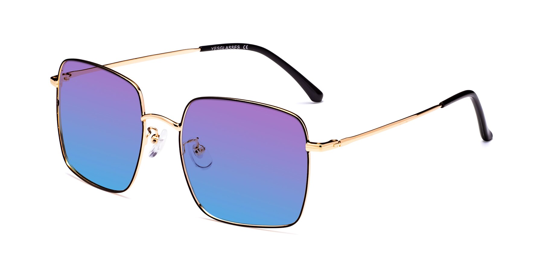 Angle of Billie in Black-Gold with Purple / Blue Gradient Lenses