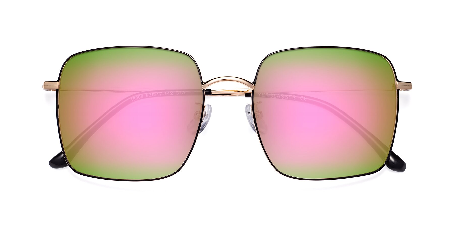 Folded Front of Billie in Black-Gold with Pink Mirrored Lenses