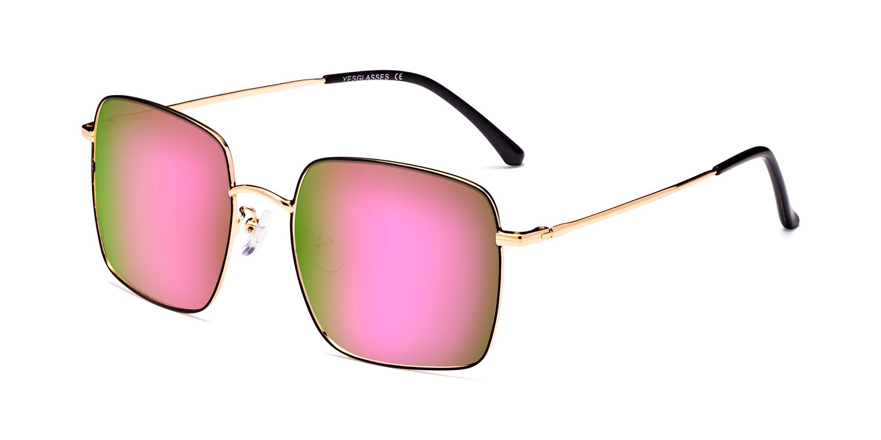 Angle of Billie in Black-Gold with Pink Mirrored Lenses
