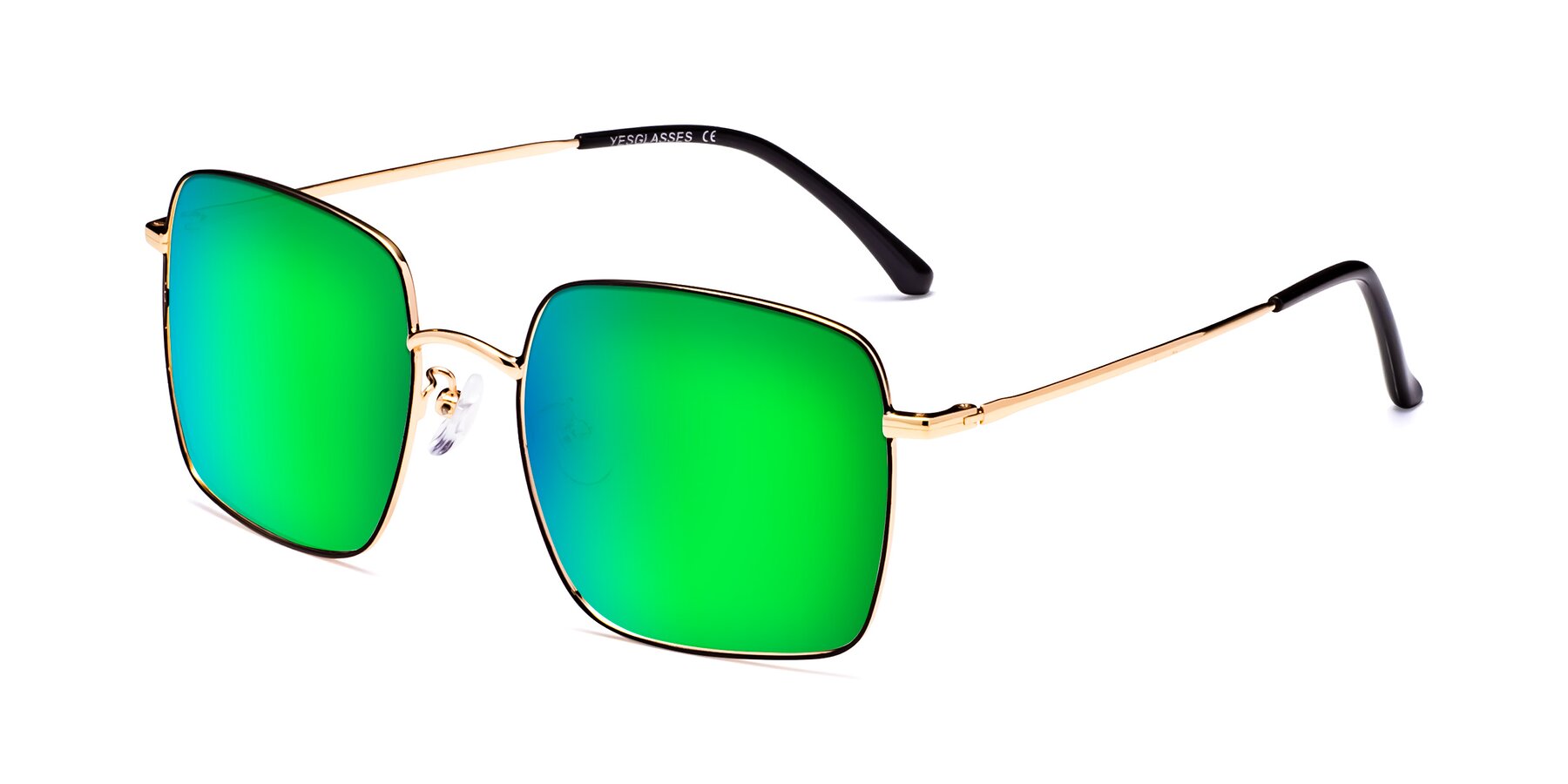 Angle of Billie in Black-Gold with Green Mirrored Lenses