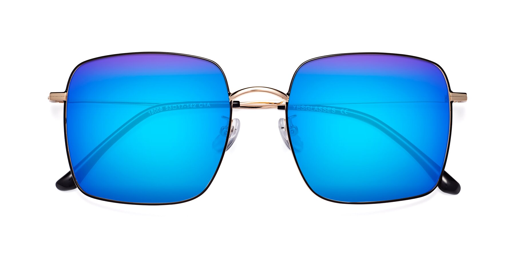 Folded Front of Billie in Black-Gold with Blue Mirrored Lenses