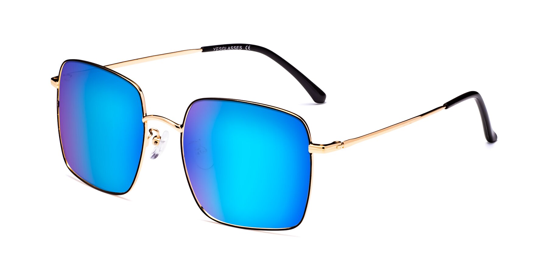 Angle of Billie in Black-Gold with Blue Mirrored Lenses