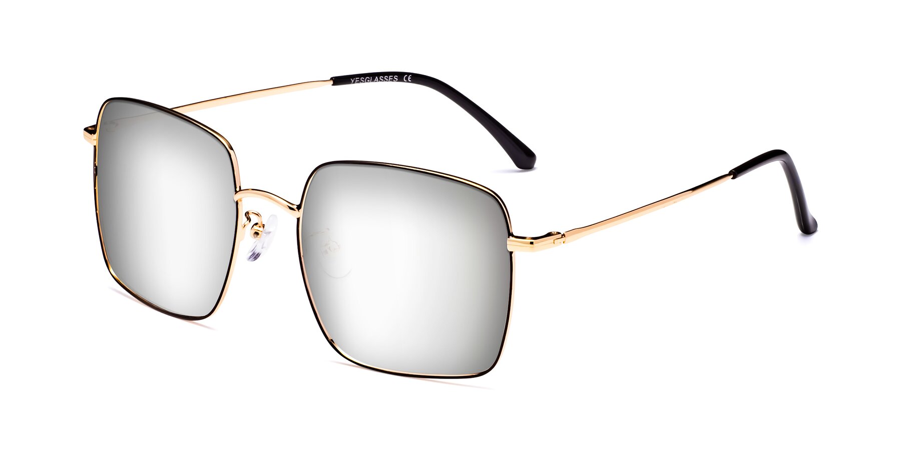 Angle of Billie in Black-Gold with Silver Mirrored Lenses