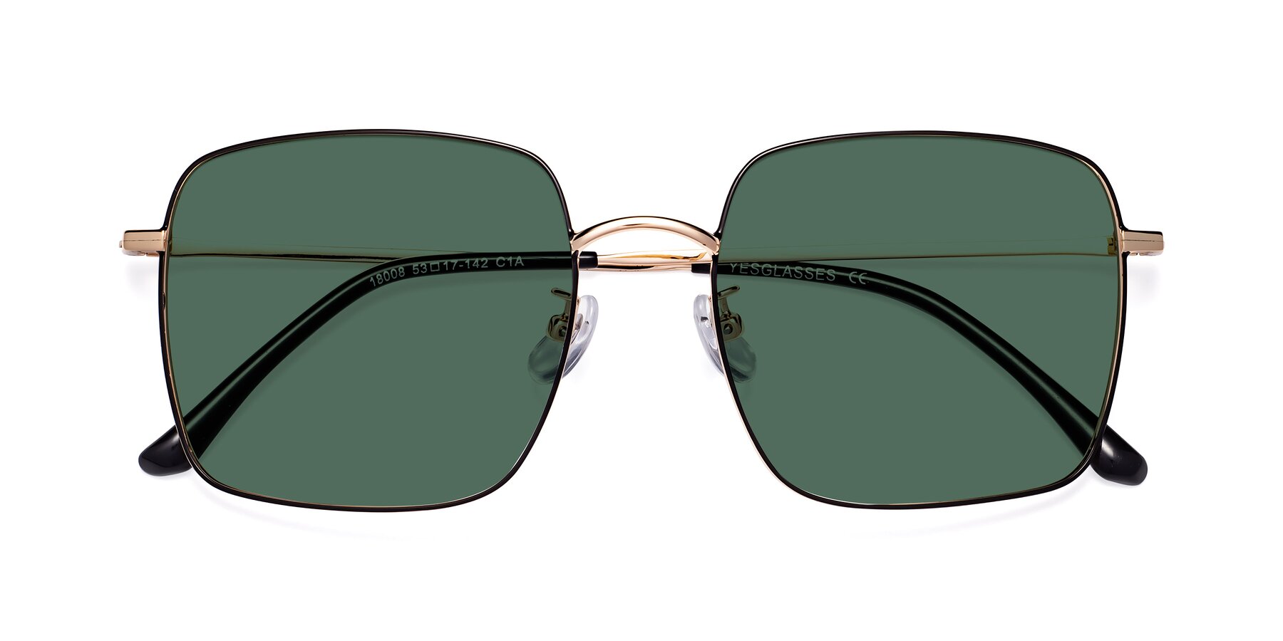 Folded Front of Billie in Black-Gold with Green Polarized Lenses