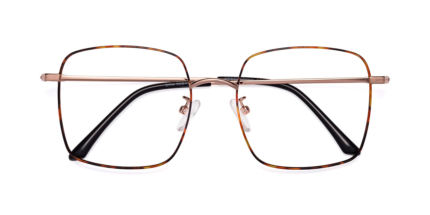 Folded Front of Billie in Tortoise with Clear Eyeglass Lenses