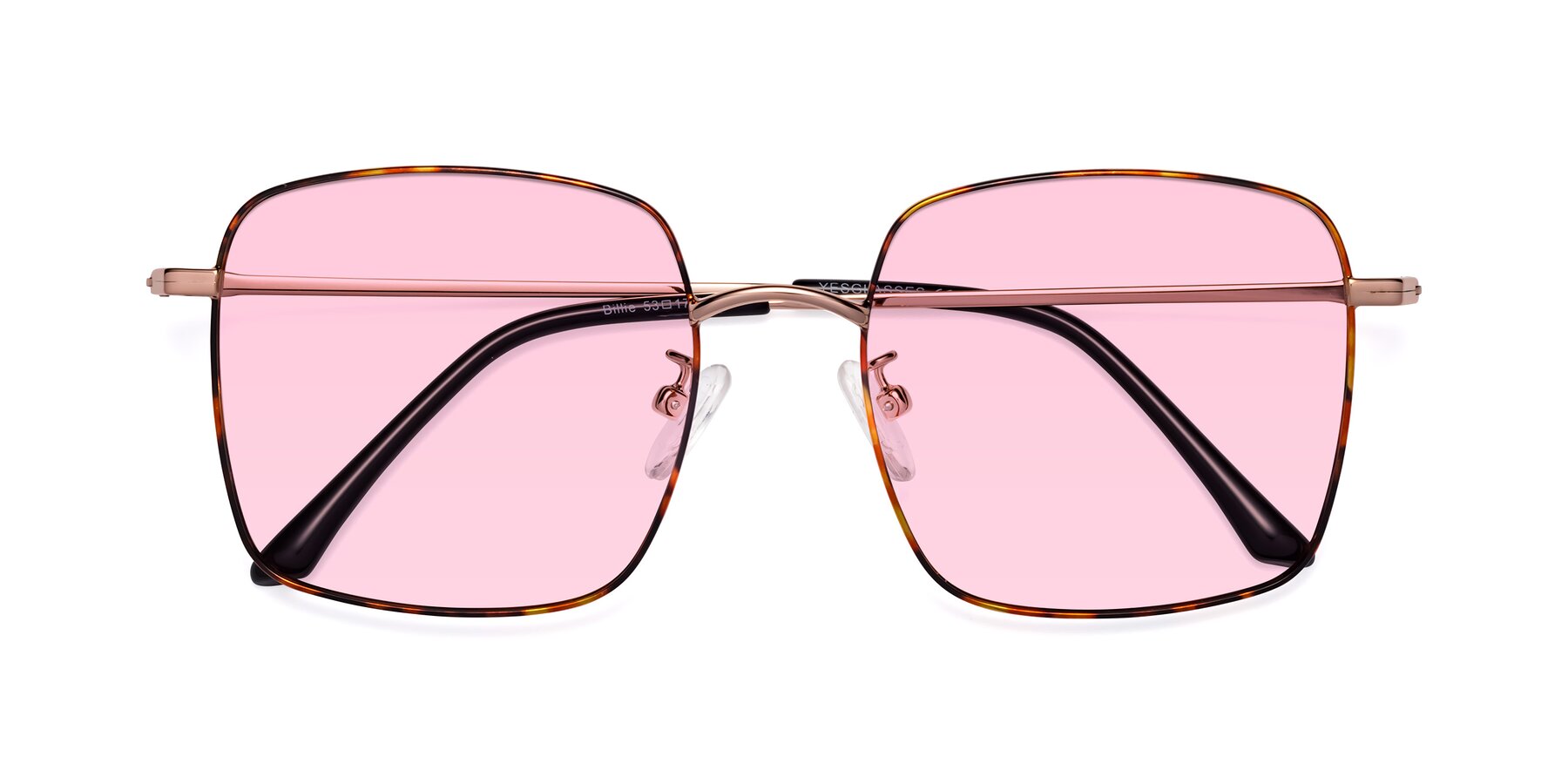 Folded Front of Billie in Tortoise with Light Pink Tinted Lenses