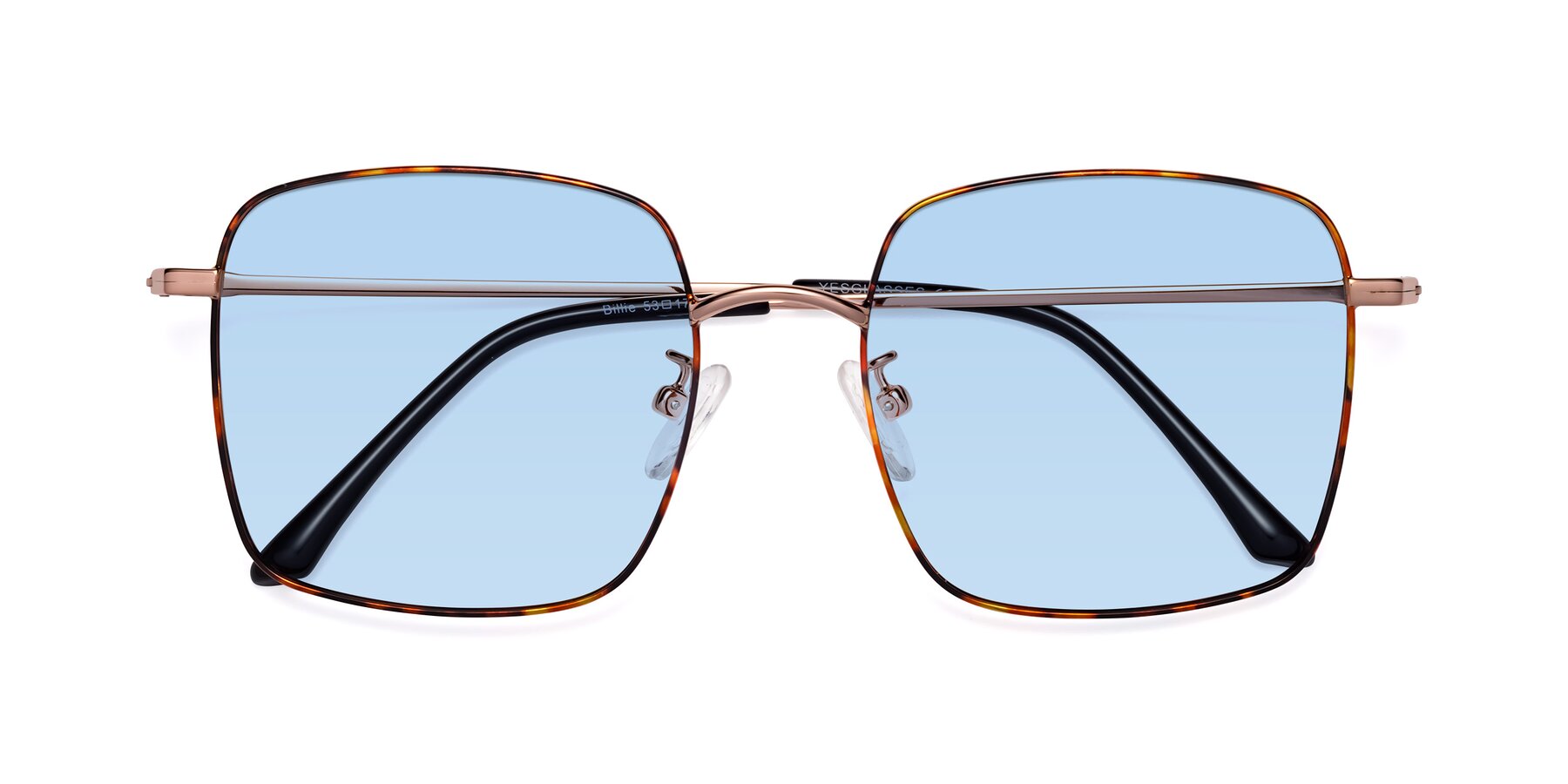 Folded Front of Billie in Tortoise with Light Blue Tinted Lenses