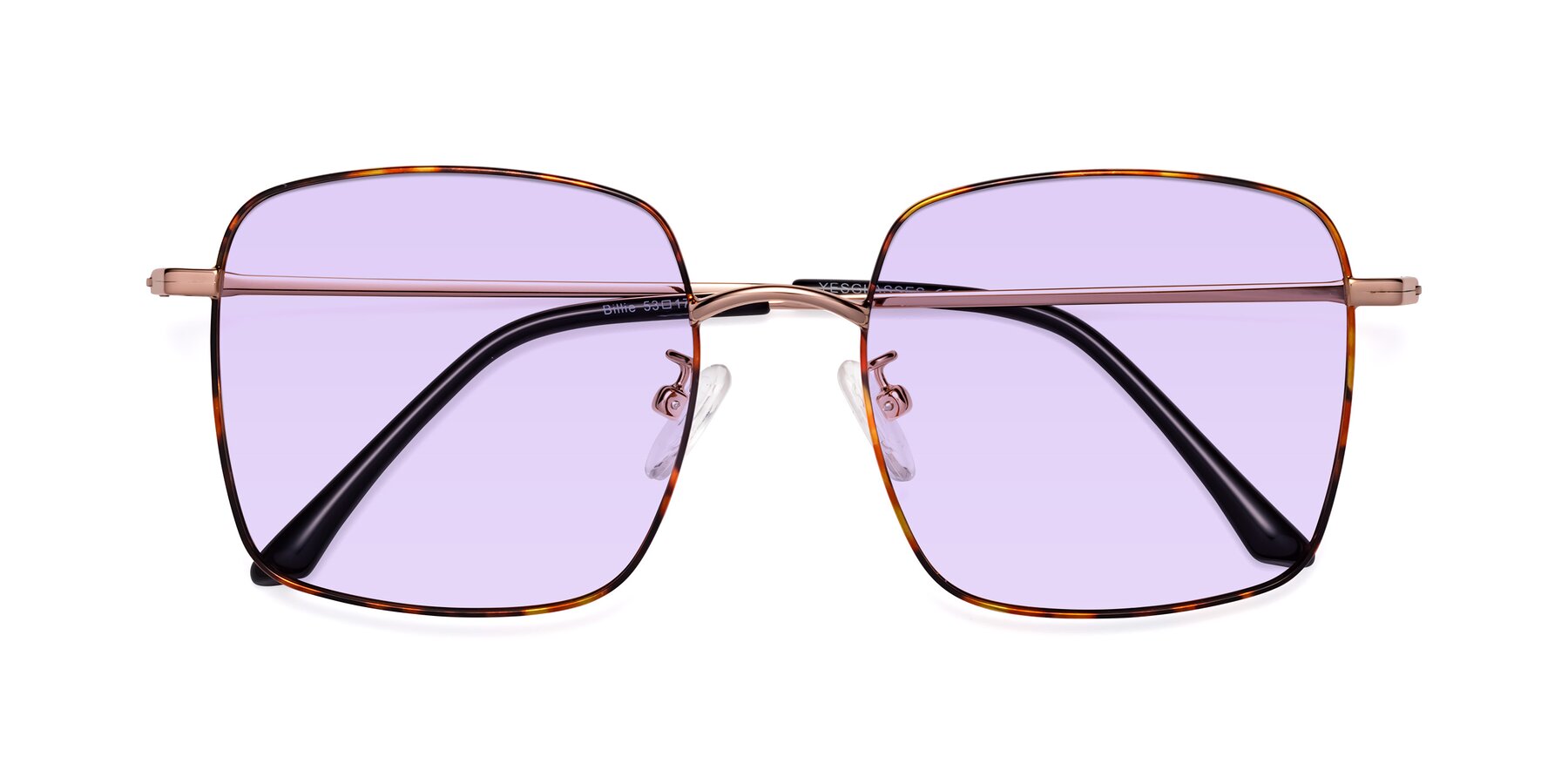 Folded Front of Billie in Tortoise with Light Purple Tinted Lenses