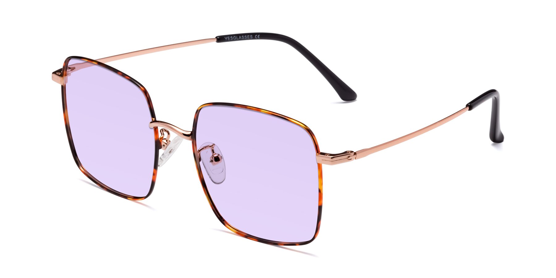 Angle of Billie in Tortoise with Light Purple Tinted Lenses