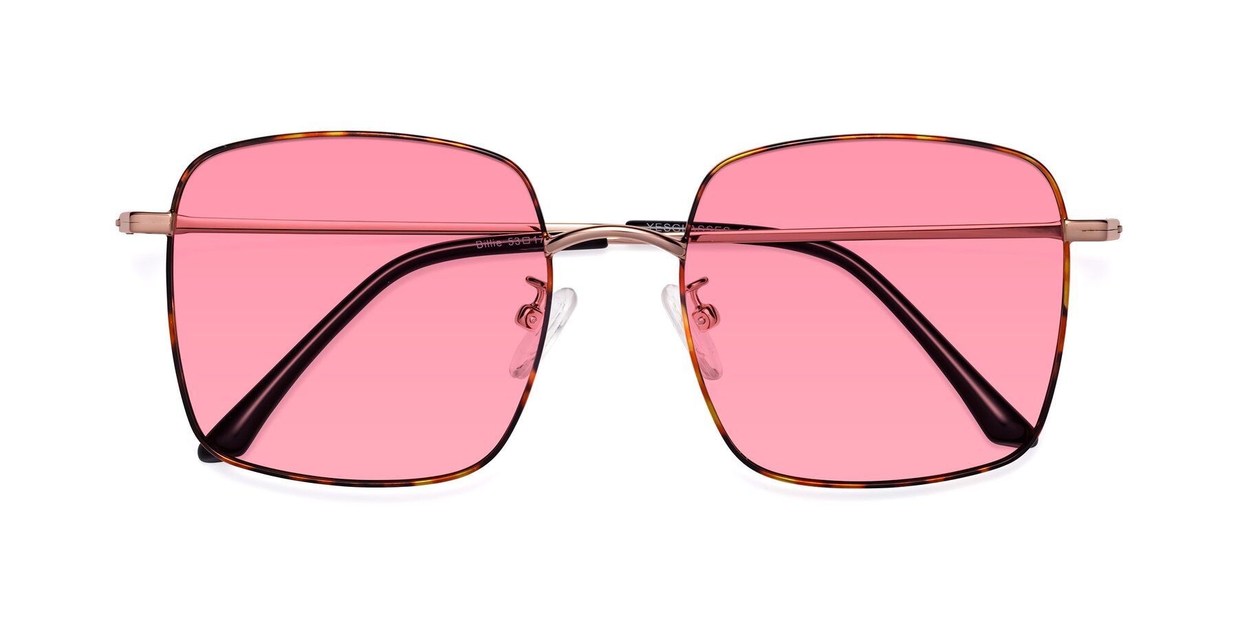 Folded Front of Billie in Tortoise with Pink Tinted Lenses