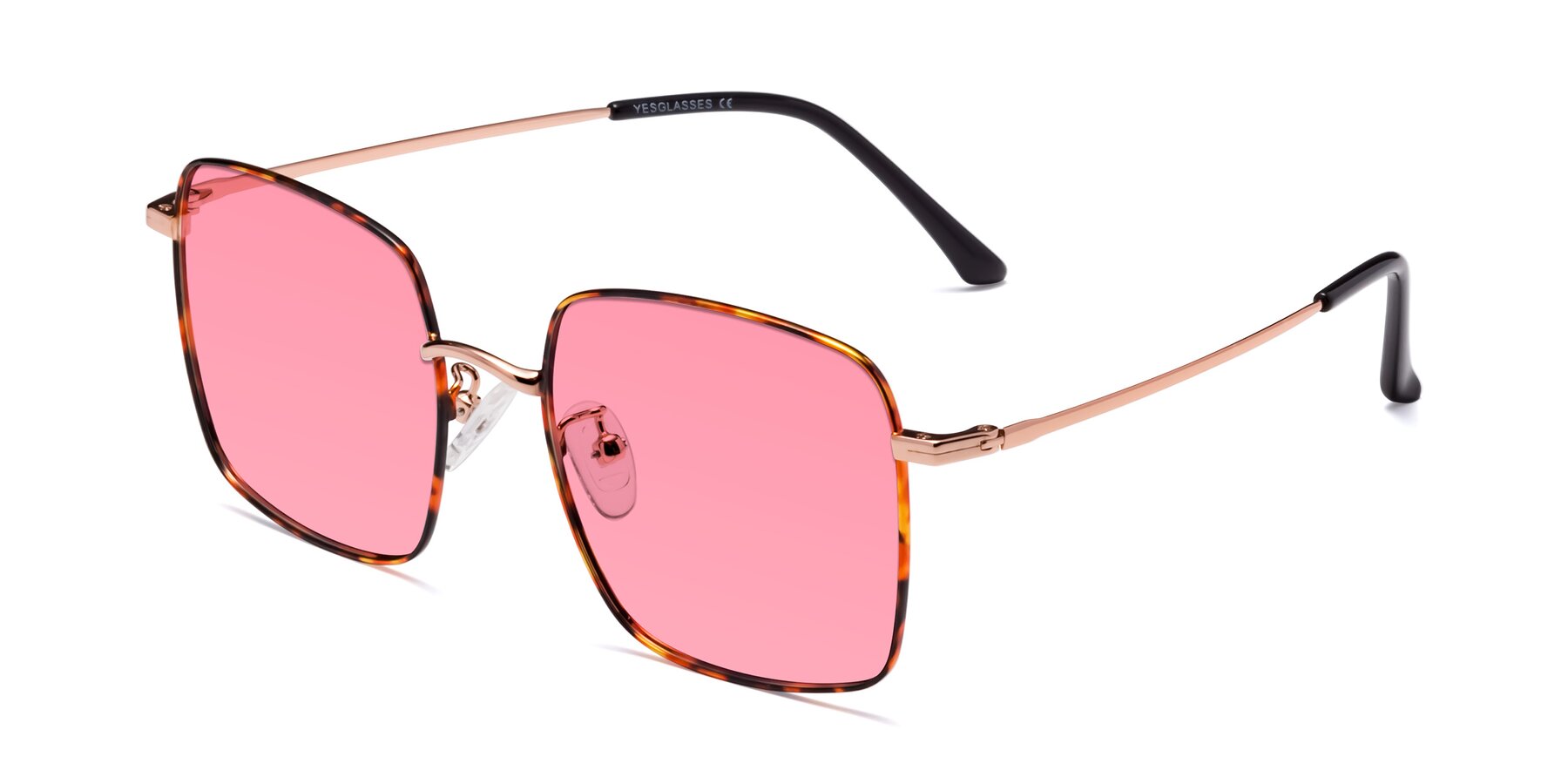 Angle of Billie in Tortoise with Pink Tinted Lenses
