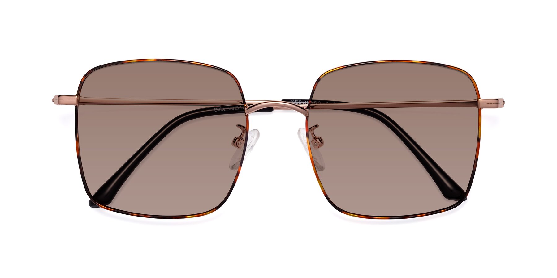 Folded Front of Billie in Tortoise with Medium Brown Tinted Lenses