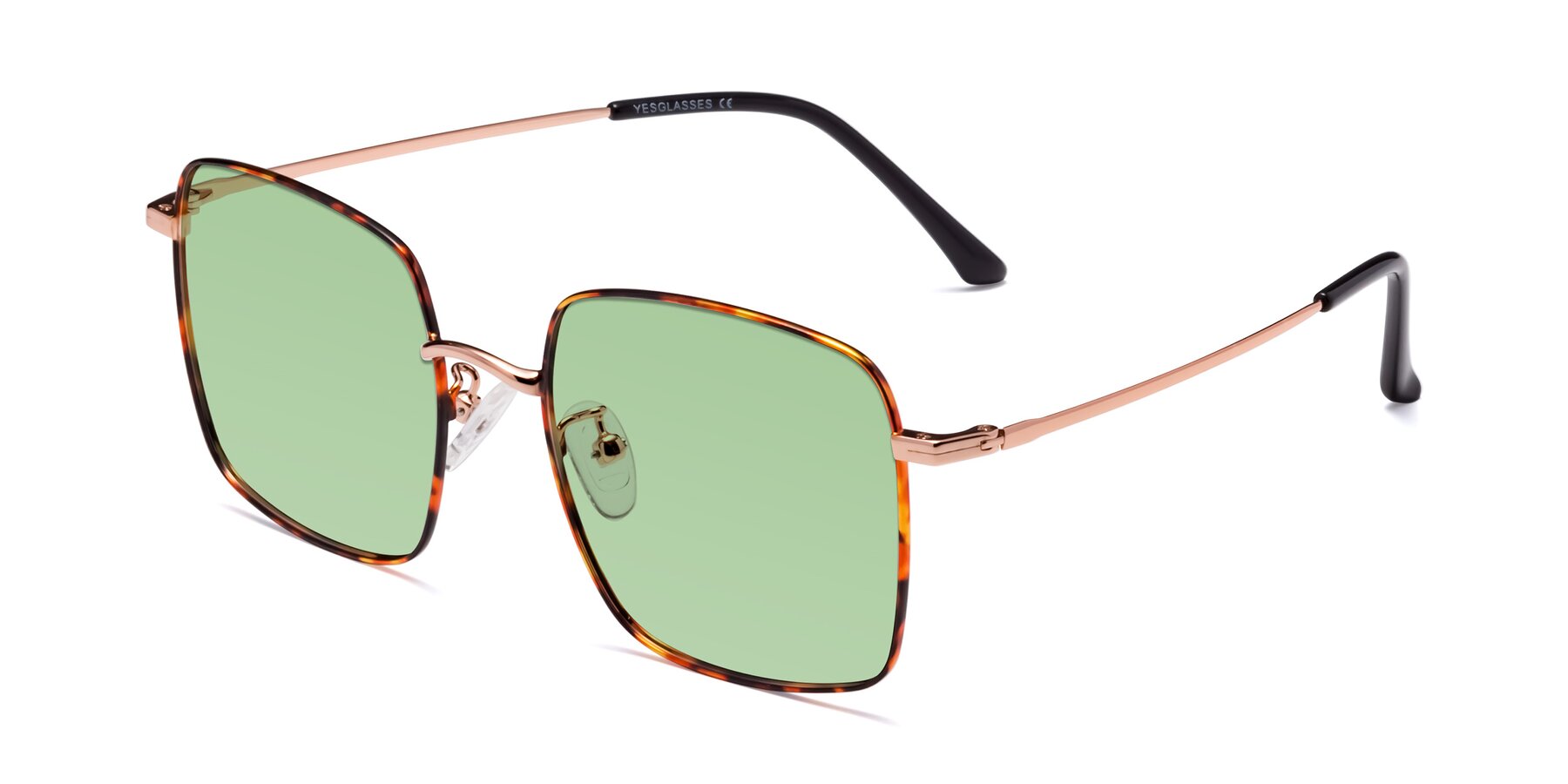 Angle of Billie in Tortoise with Medium Green Tinted Lenses