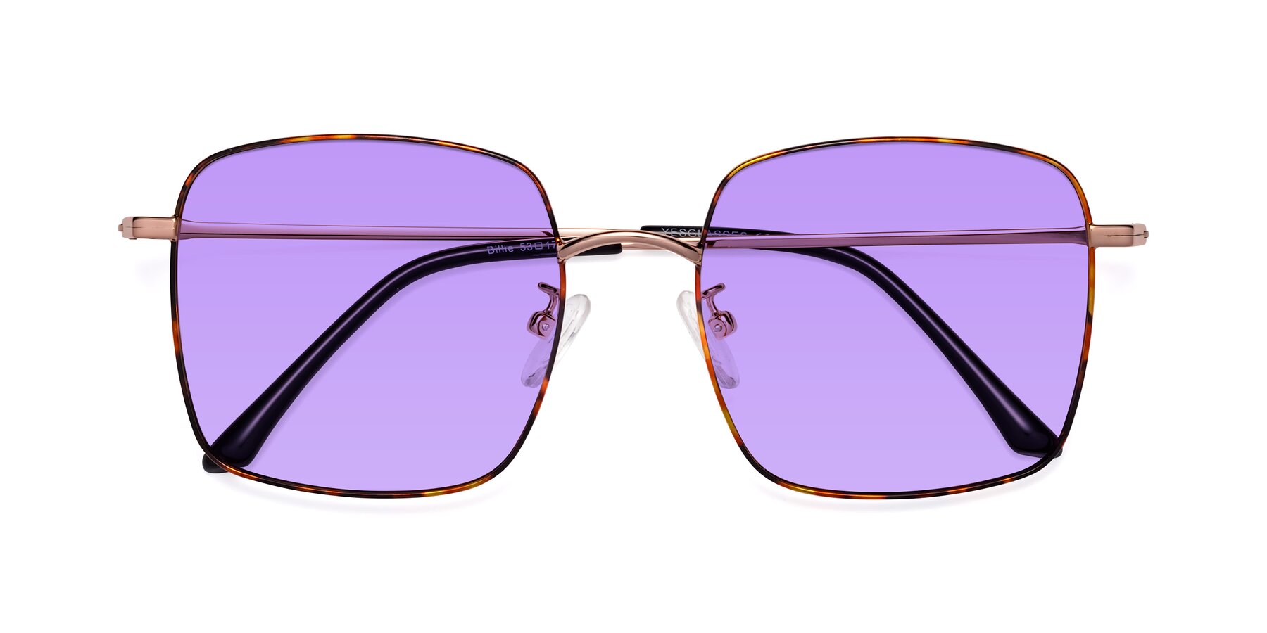 Folded Front of Billie in Tortoise with Medium Purple Tinted Lenses
