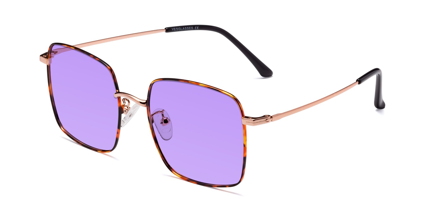 Angle of Billie in Tortoise with Medium Purple Tinted Lenses