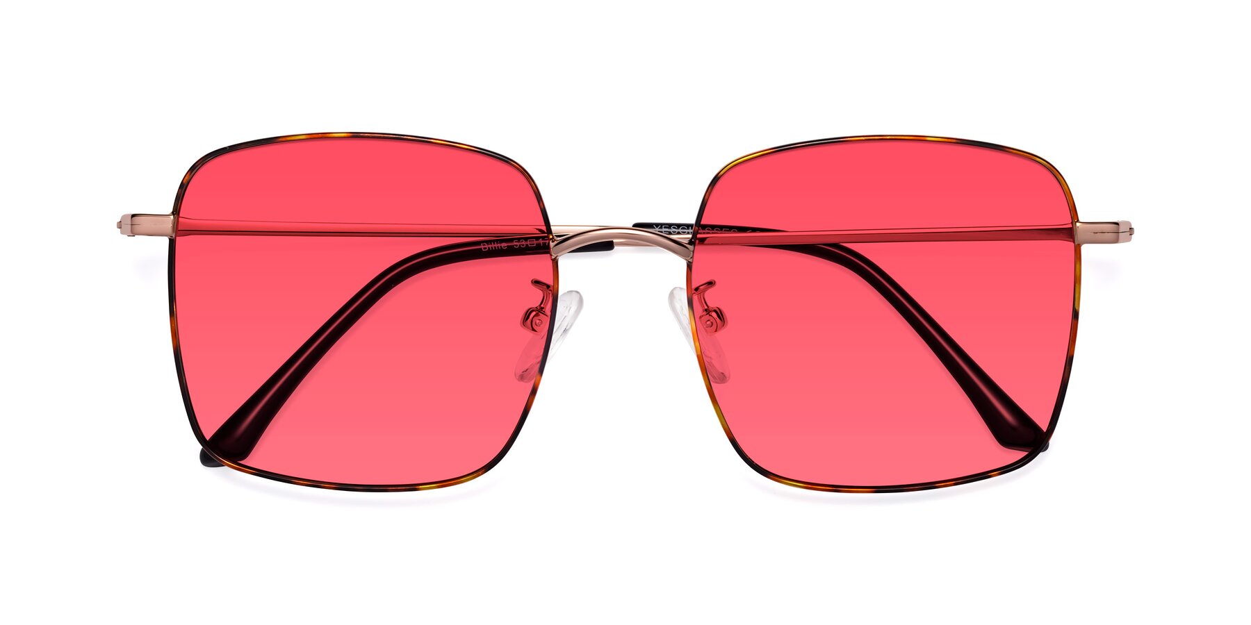 Folded Front of Billie in Tortoise with Red Tinted Lenses