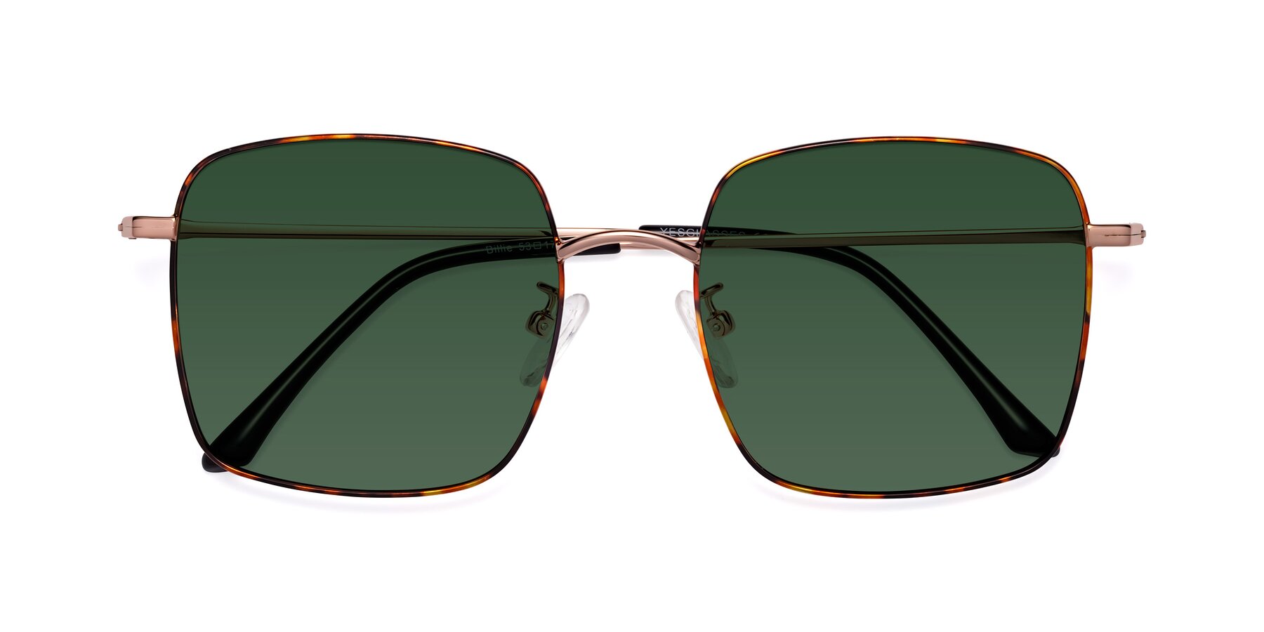 Folded Front of Billie in Tortoise with Green Tinted Lenses