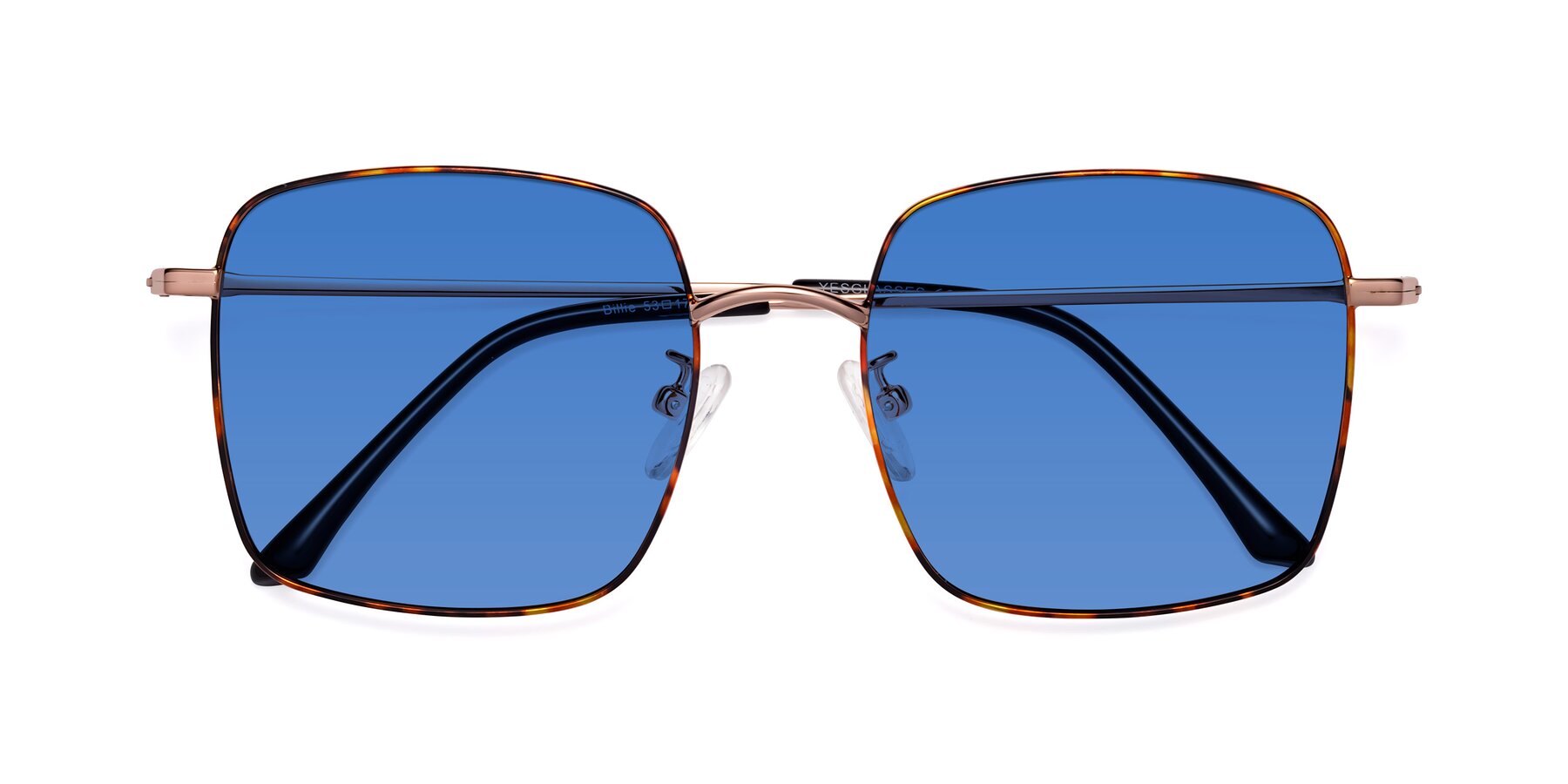 Folded Front of Billie in Tortoise with Blue Tinted Lenses