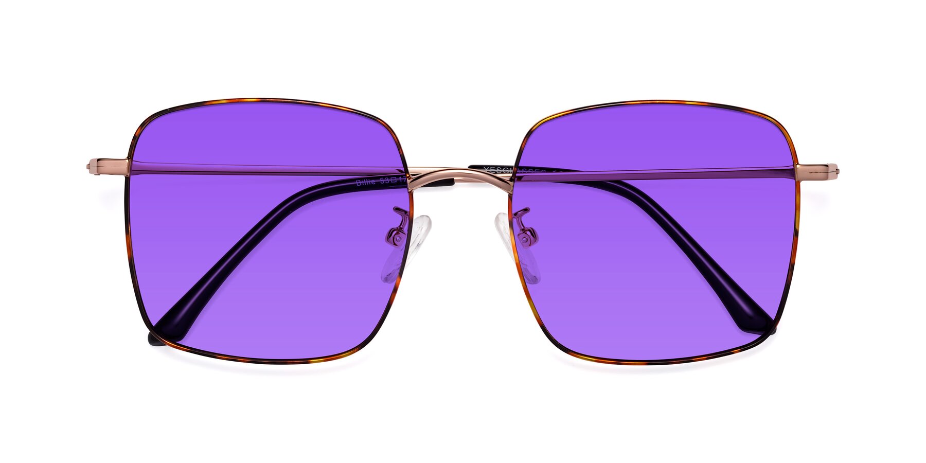 Folded Front of Billie in Tortoise with Purple Tinted Lenses