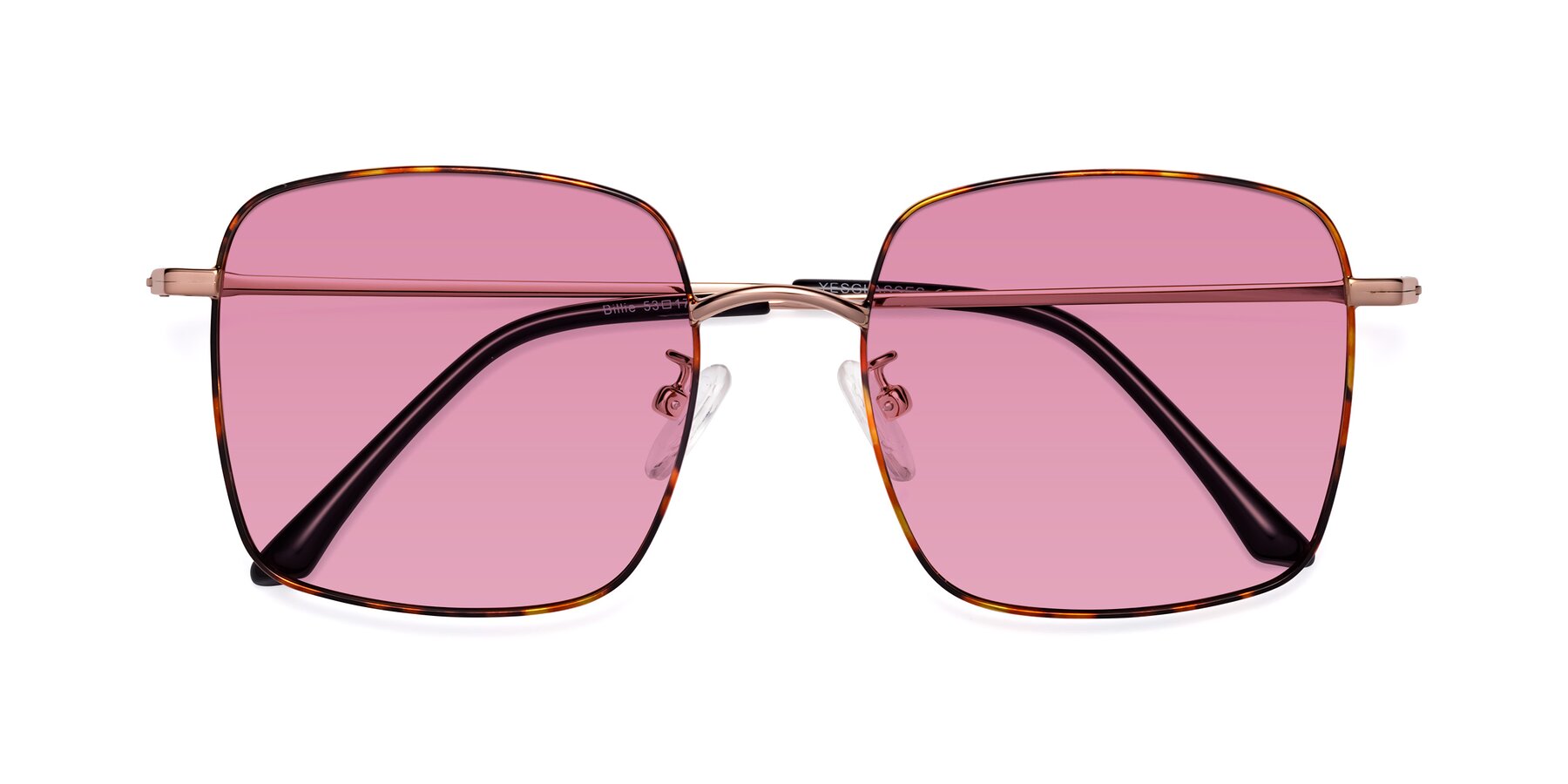 Folded Front of Billie in Tortoise with Medium Wine Tinted Lenses