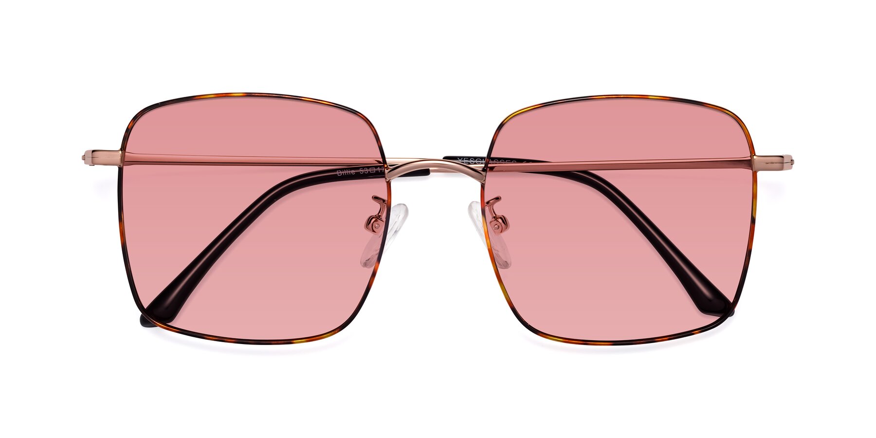 Folded Front of Billie in Tortoise with Medium Garnet Tinted Lenses