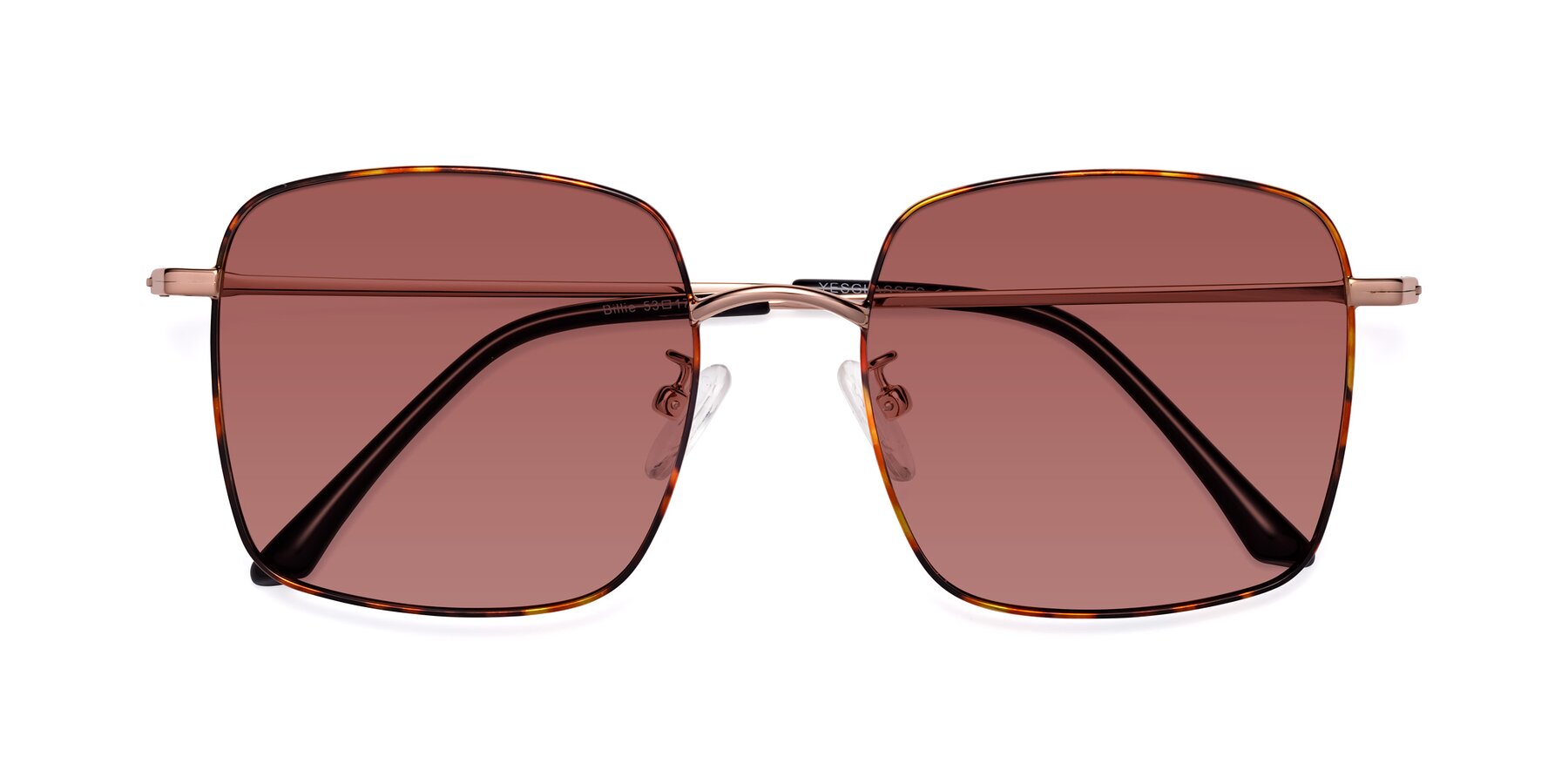 Folded Front of Billie in Tortoise with Garnet Tinted Lenses