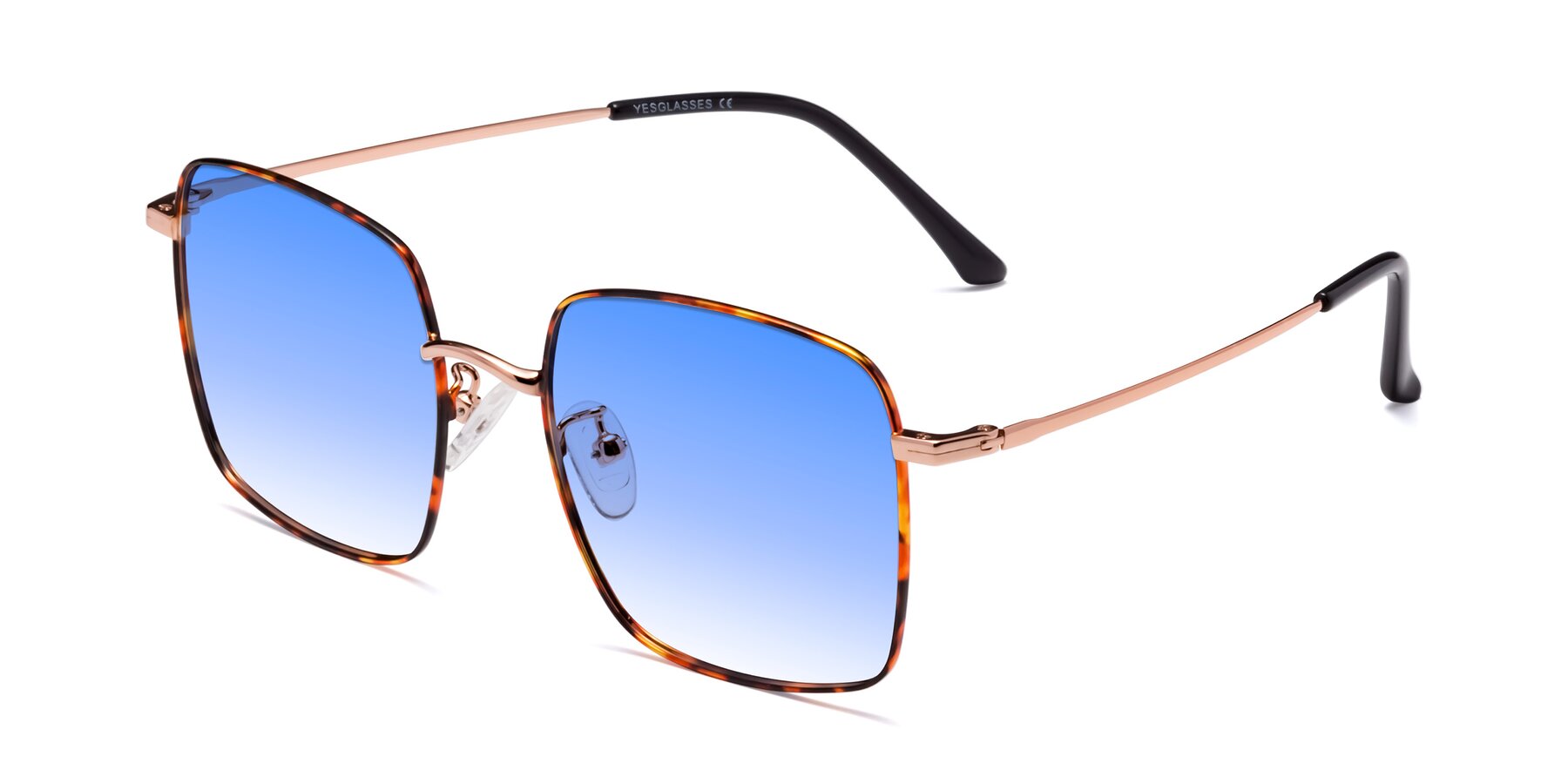 Angle of Billie in Tortoise with Blue Gradient Lenses