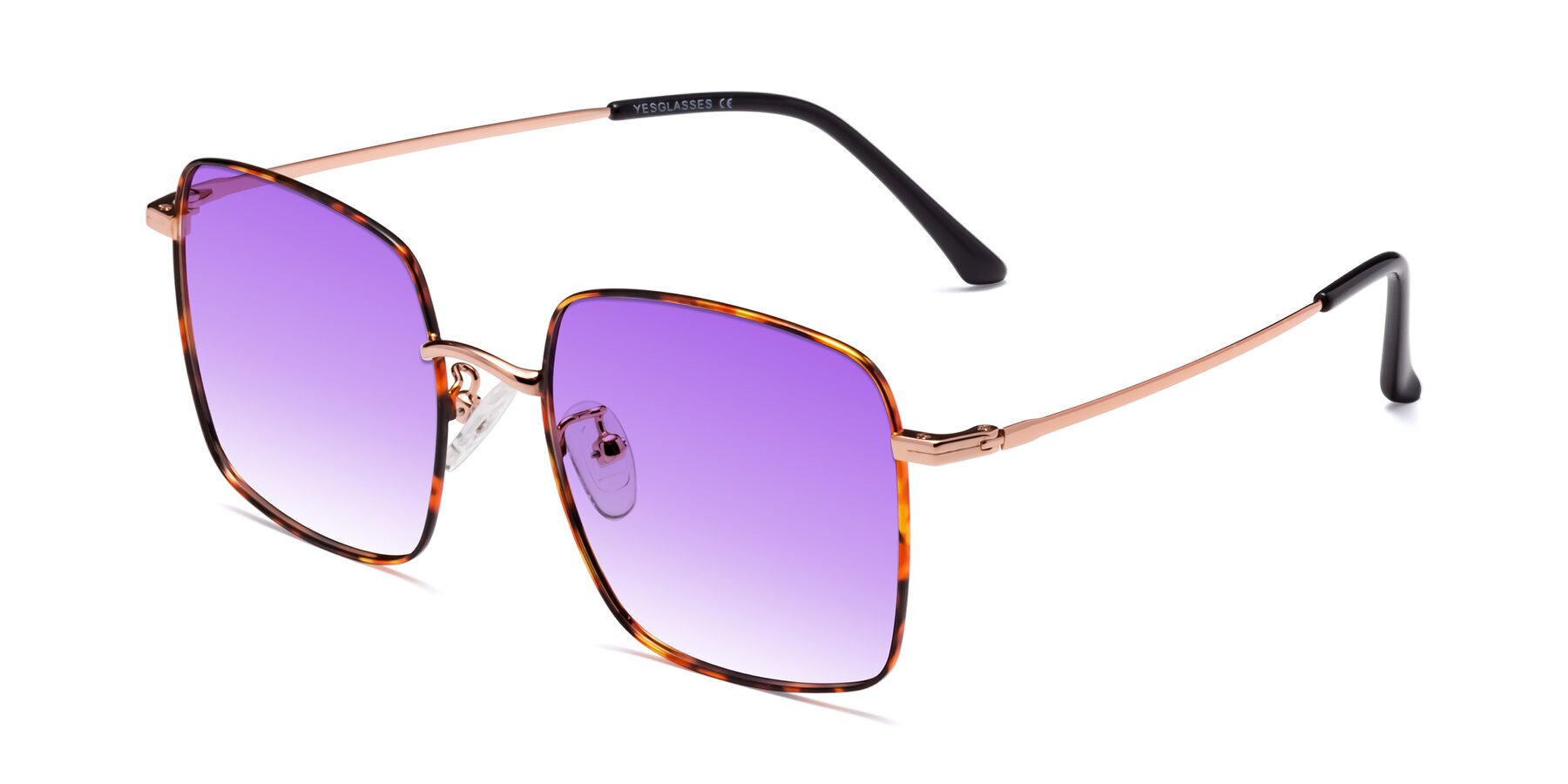Angle of Billie in Tortoise with Purple Gradient Lenses