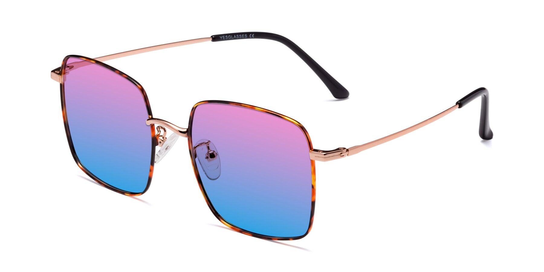 Angle of Billie in Tortoise with Pink / Blue Gradient Lenses