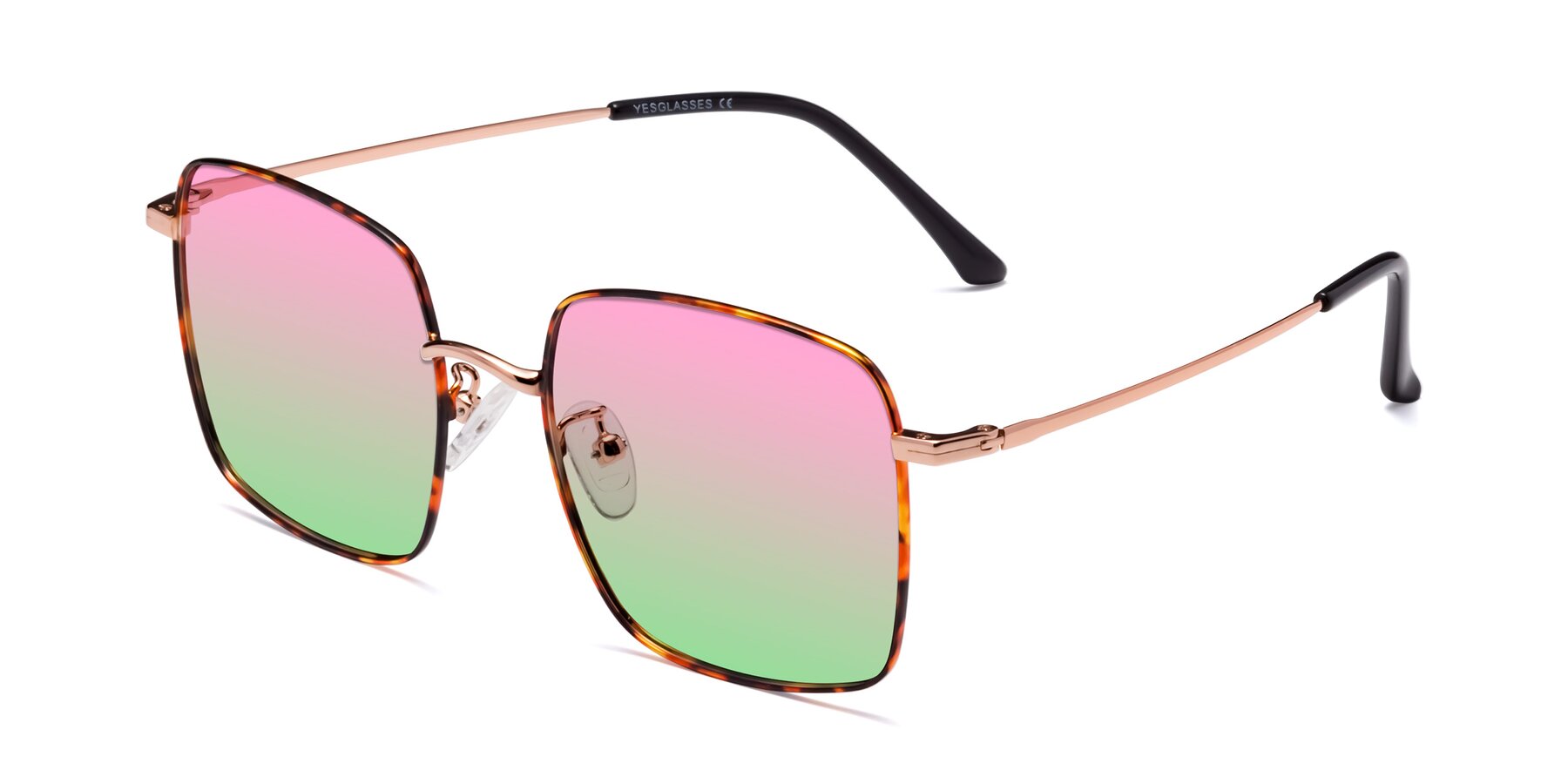 Angle of Billie in Tortoise with Pink / Green Gradient Lenses