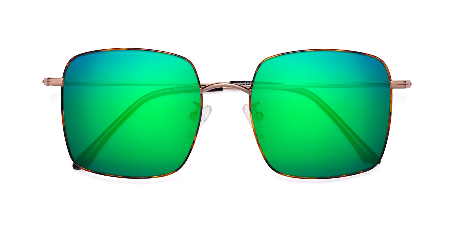 Folded Front of Billie in Tortoise with Green Mirrored Lenses