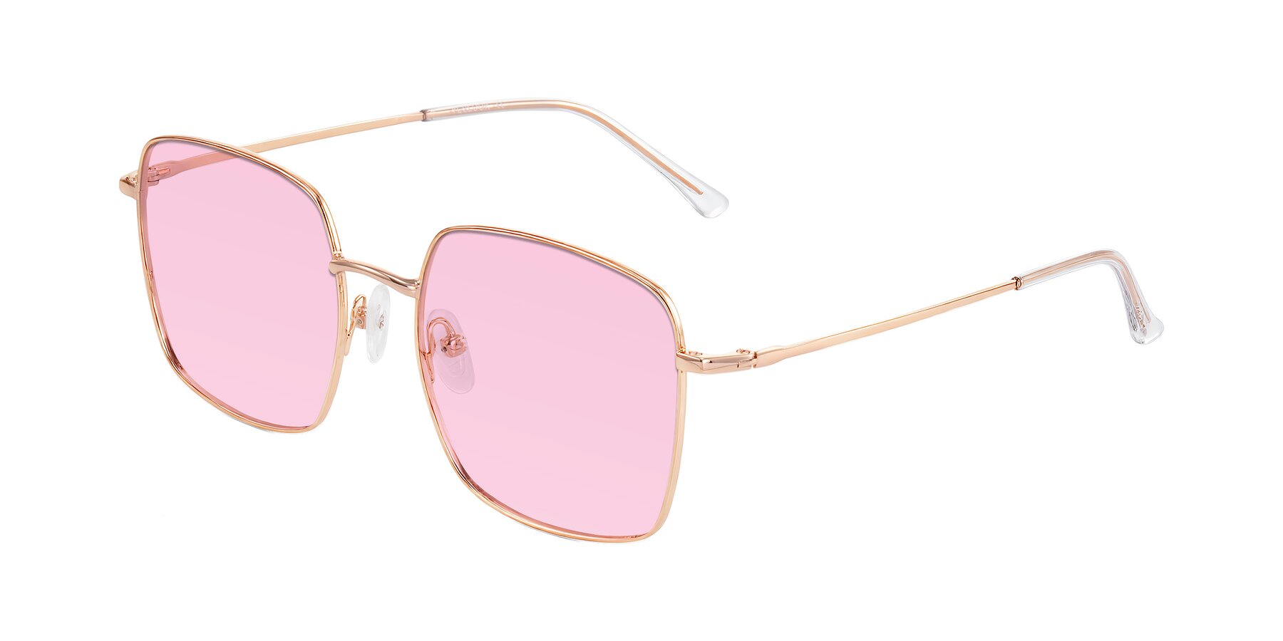Angle of Billie in Rose Gold with Light Pink Tinted Lenses