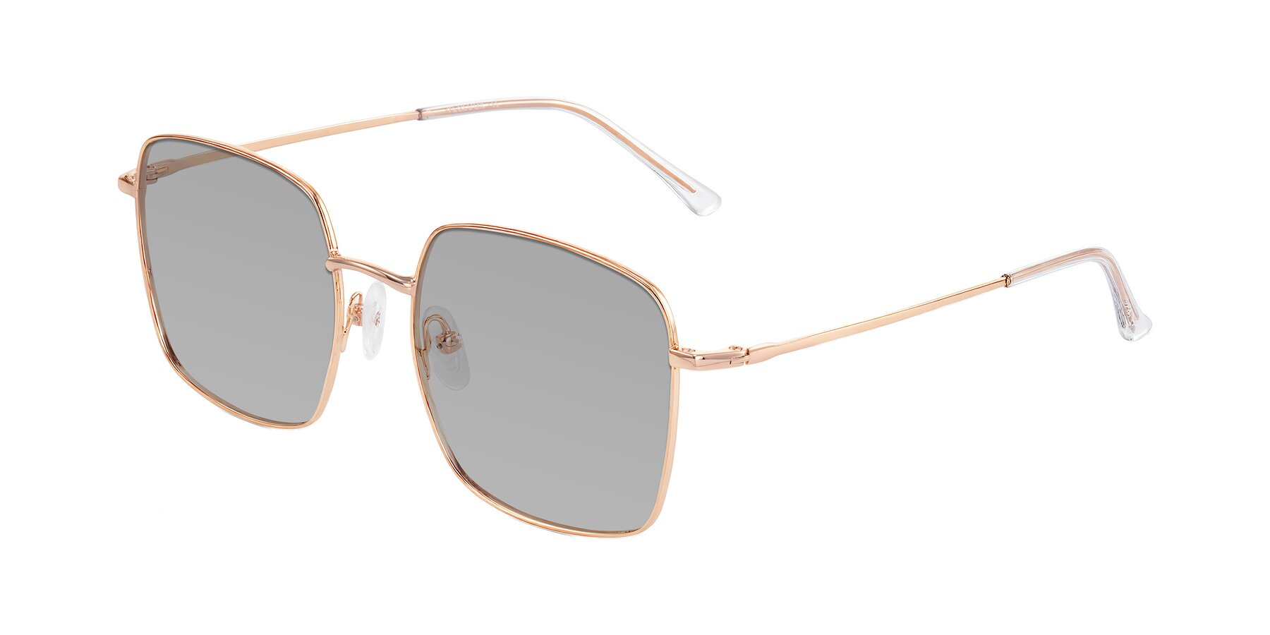 Angle of Billie in Rose Gold with Light Gray Tinted Lenses