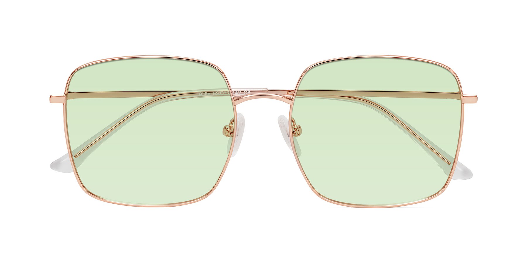 Folded Front of Billie in Rose Gold with Light Green Tinted Lenses
