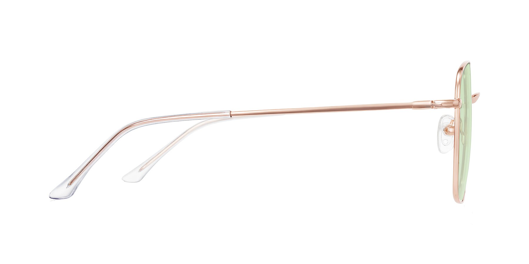 Side of Billie in Rose Gold with Light Green Tinted Lenses