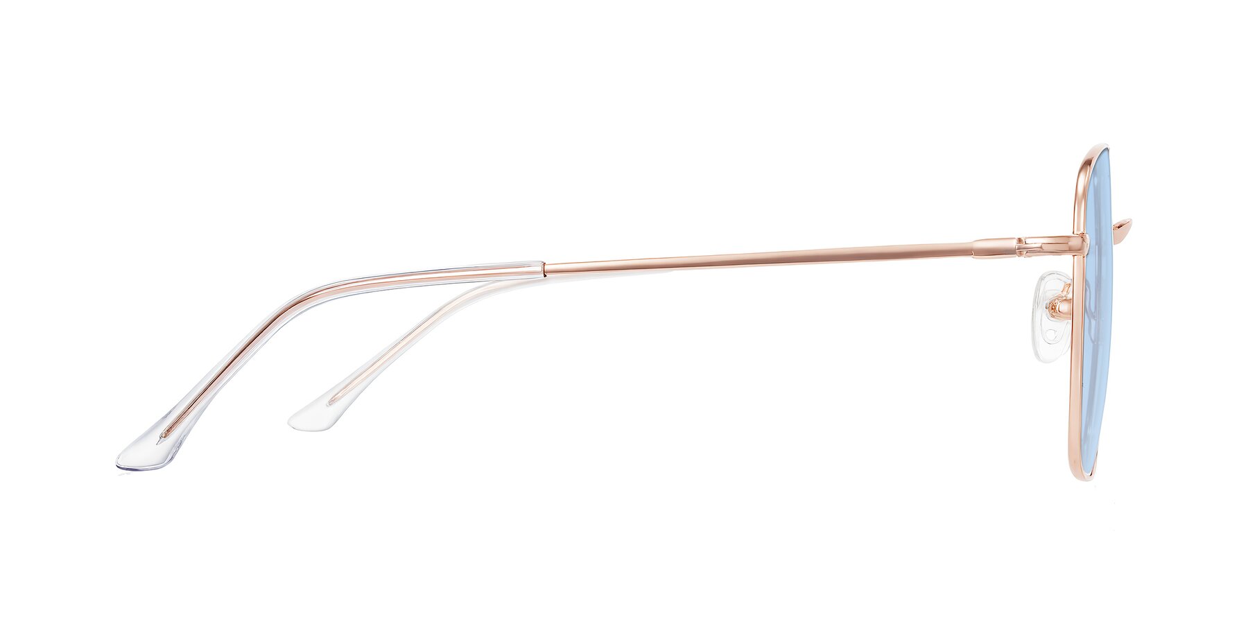 Side of Billie in Rose Gold with Light Blue Tinted Lenses